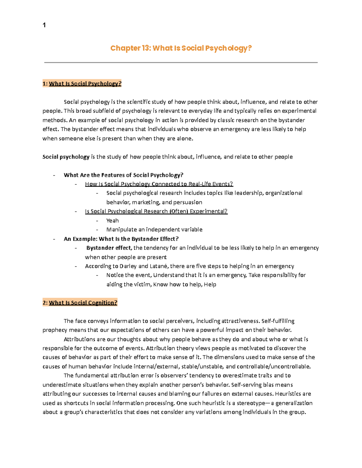 Notes For Review - Chapter 13: What Is Social Psychology? 1: What Is ...