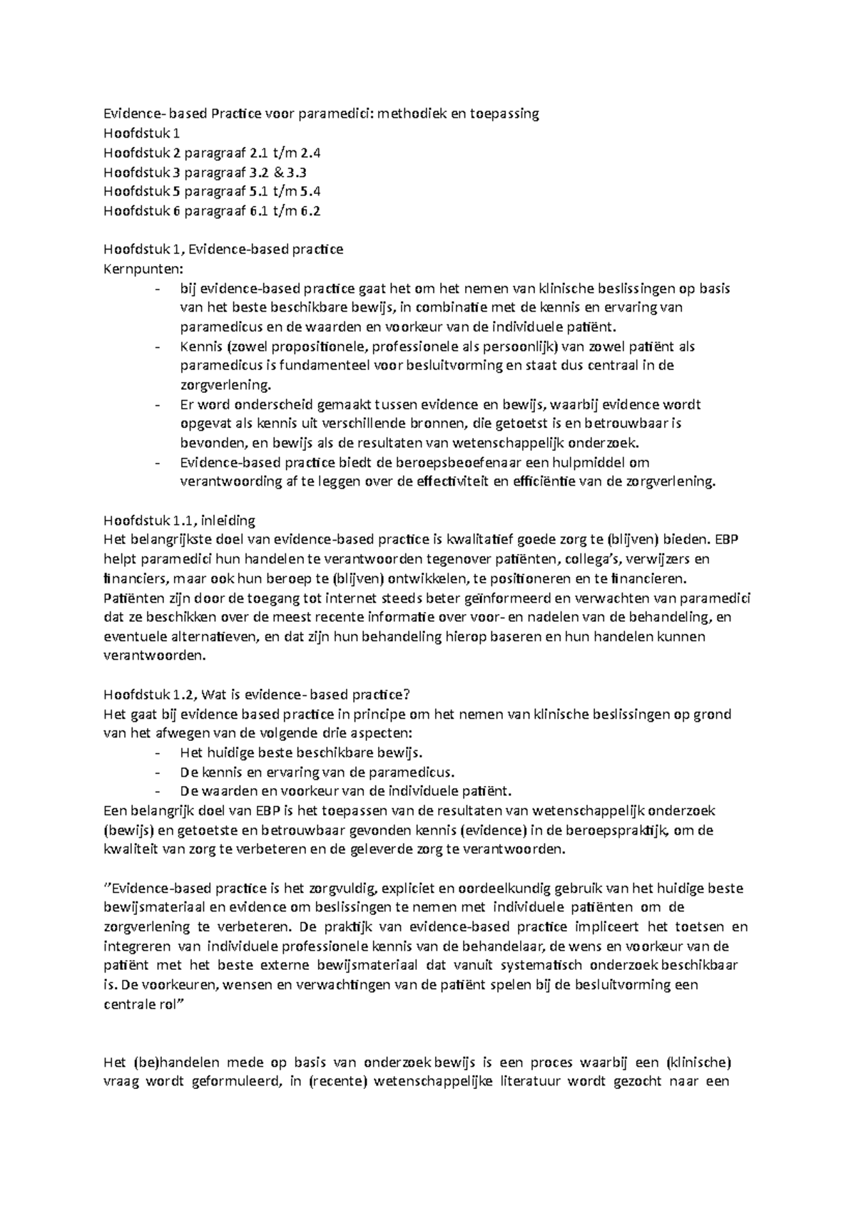 Ebp Samenvatting - Hoofdstuk 1 Hoofdstuk 2 Paragraaf 2.1 T M 2.4 