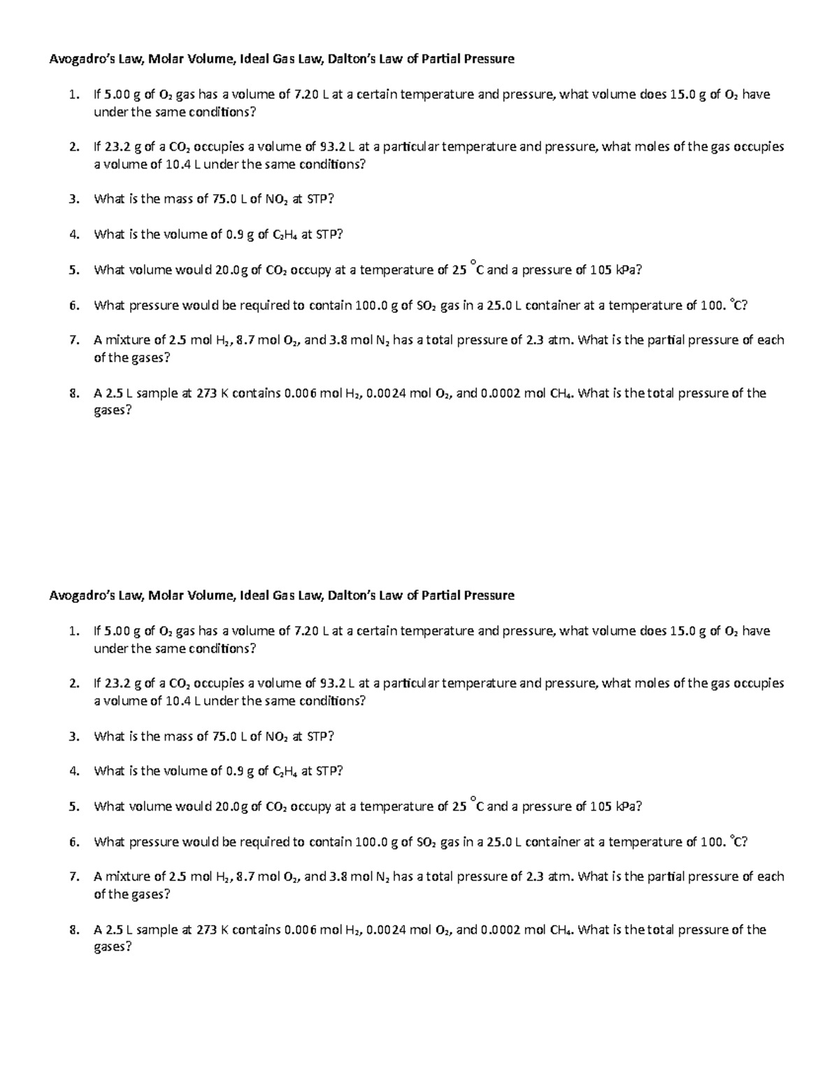 SW- Avogadro Ideal Gas - Avogadro’s Law, Molar Volume, Ideal Gas Law ...