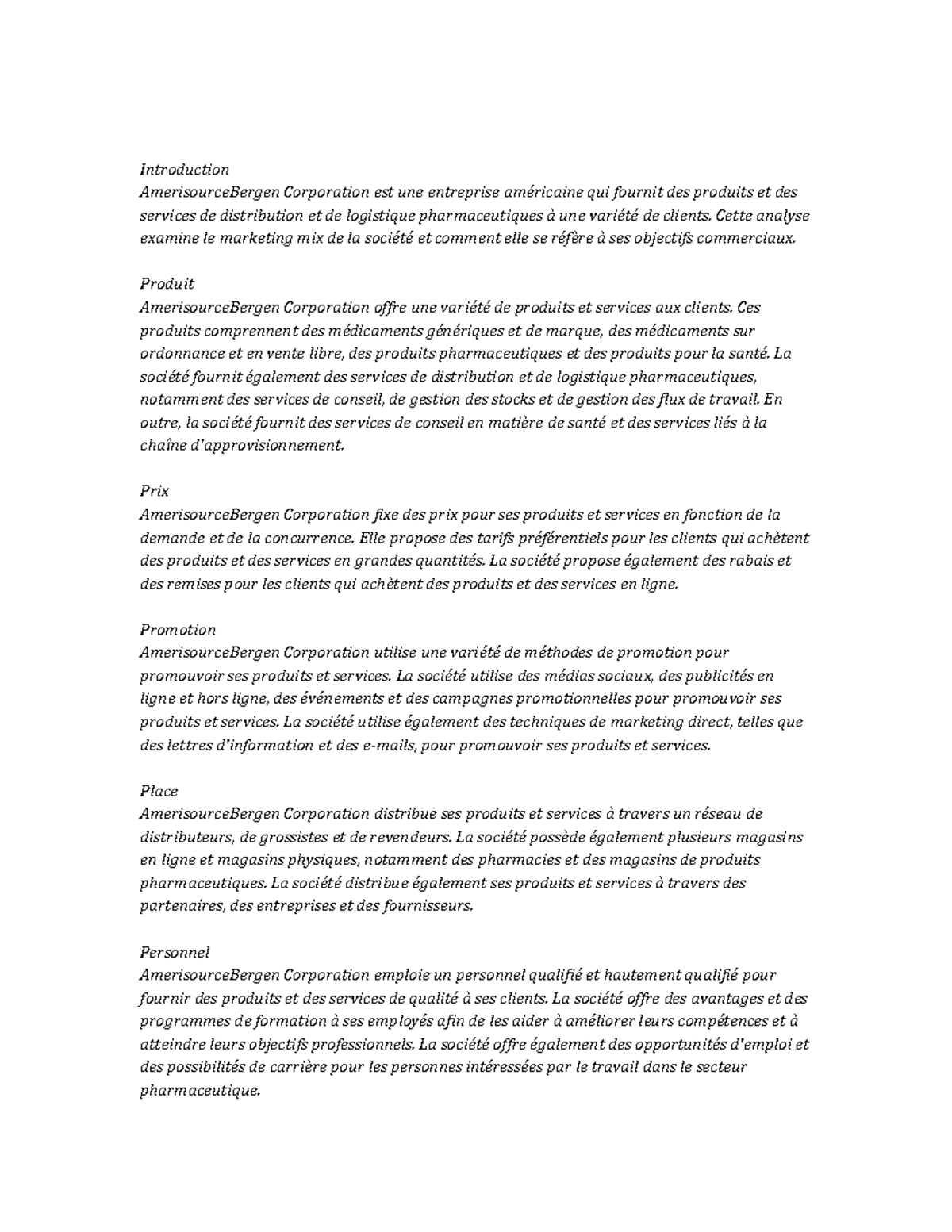 Amerisource Bergen Corporation; marketing mix - Introduction