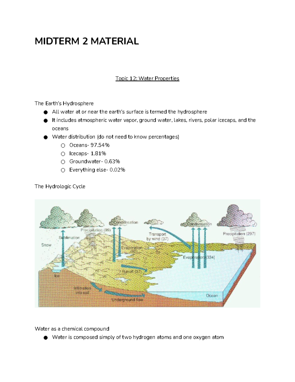 Midterm 2 Material -oceans - MIDTERM 2 MATERIAL Topic 12: Water ...