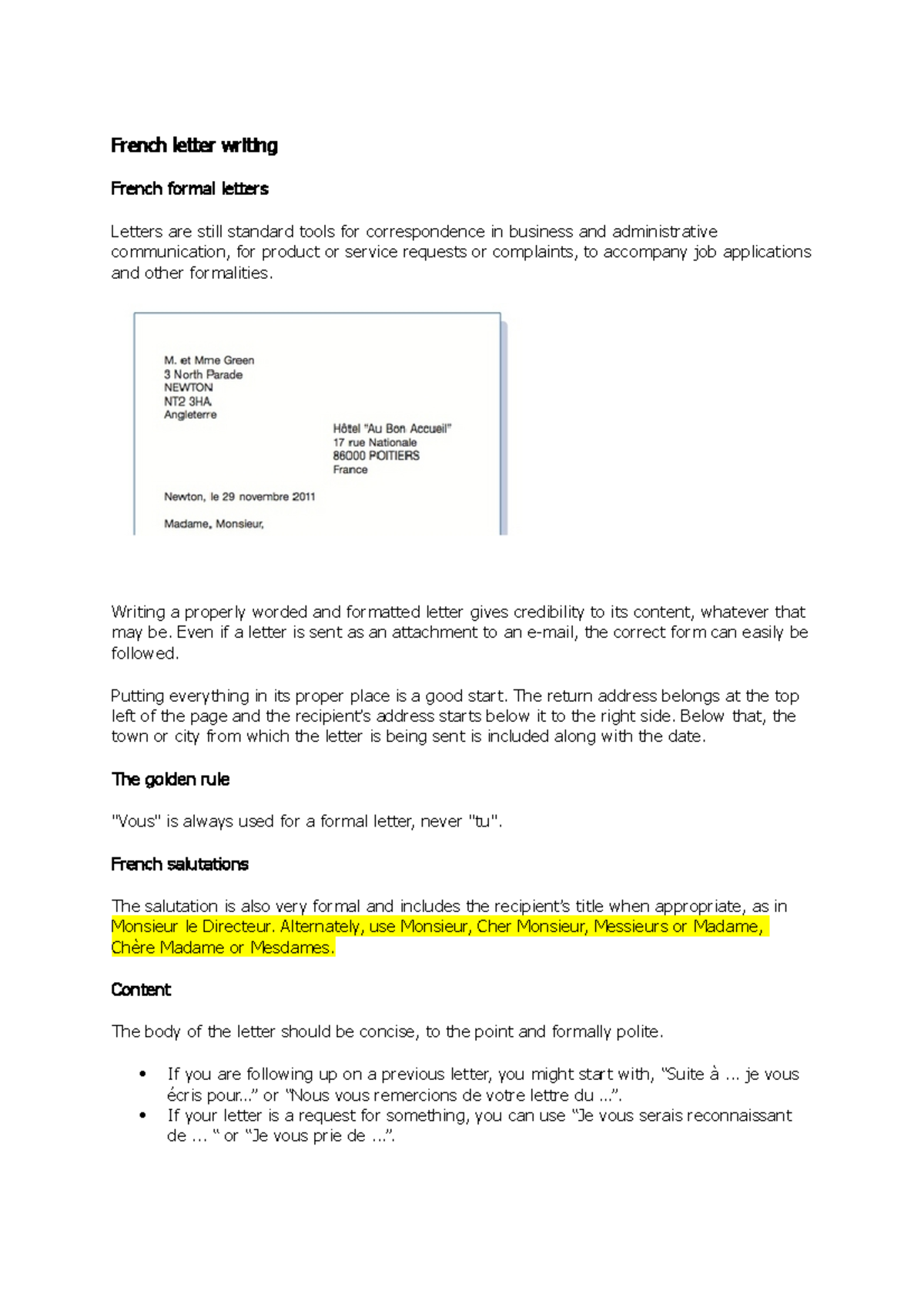 Structure Of A Formal Letter In French Formal Letter Writing Format ...