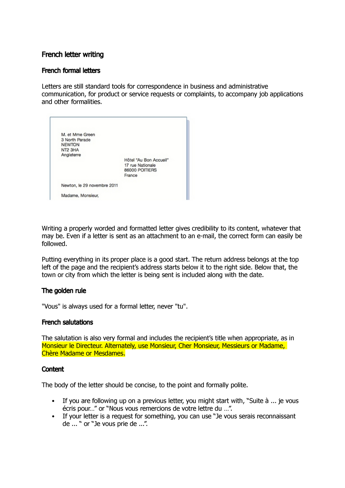 Structure Of A Formal Letter In French Formal Letter Writing Format 