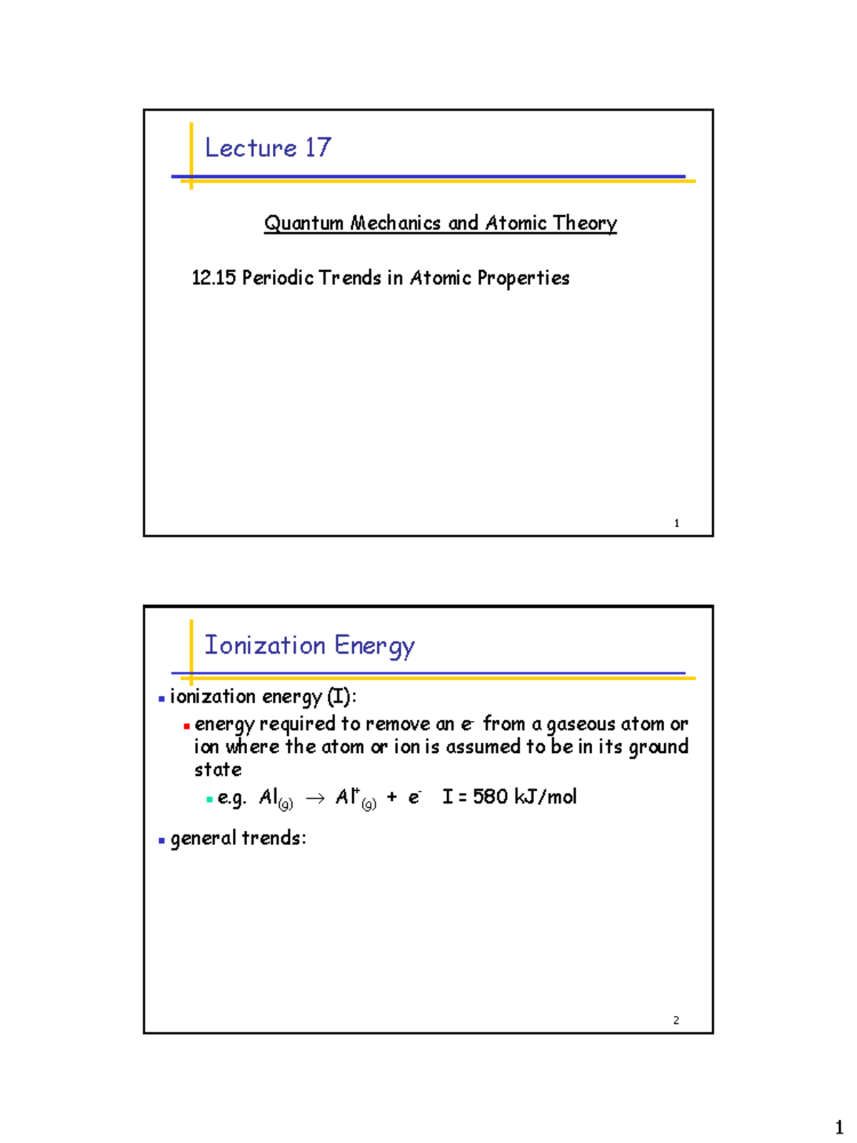Lecture 17 - lec17 - 1 Quantum Mechanics and Atomic Theory 12 Periodic ...