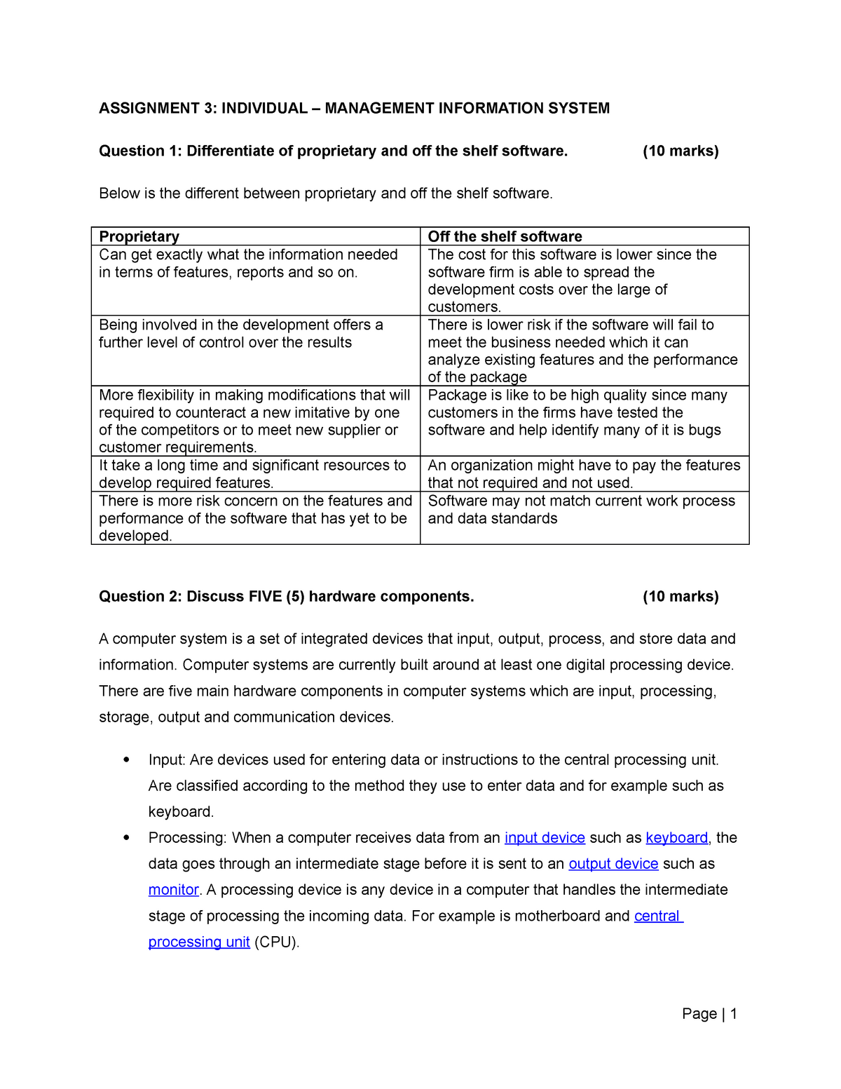 management information system assignment topics