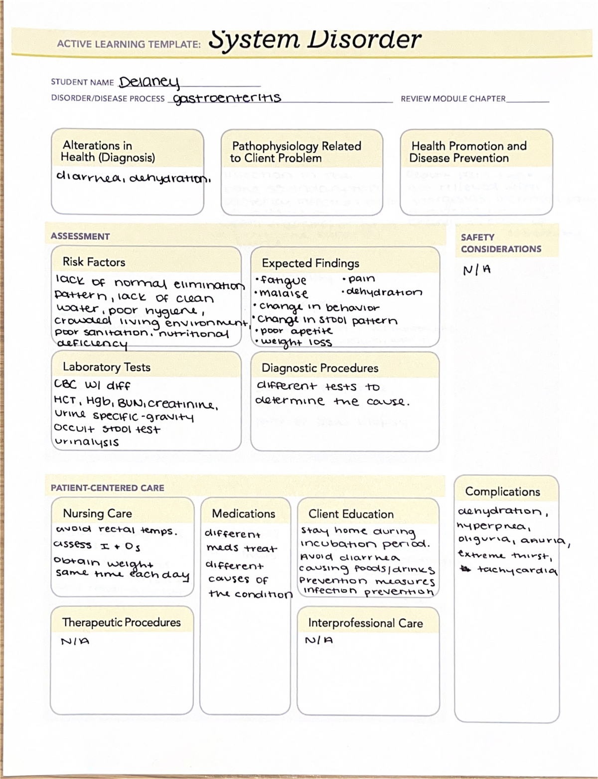 Gastroenteritis Active Learning Template System Disorder NUP 411 