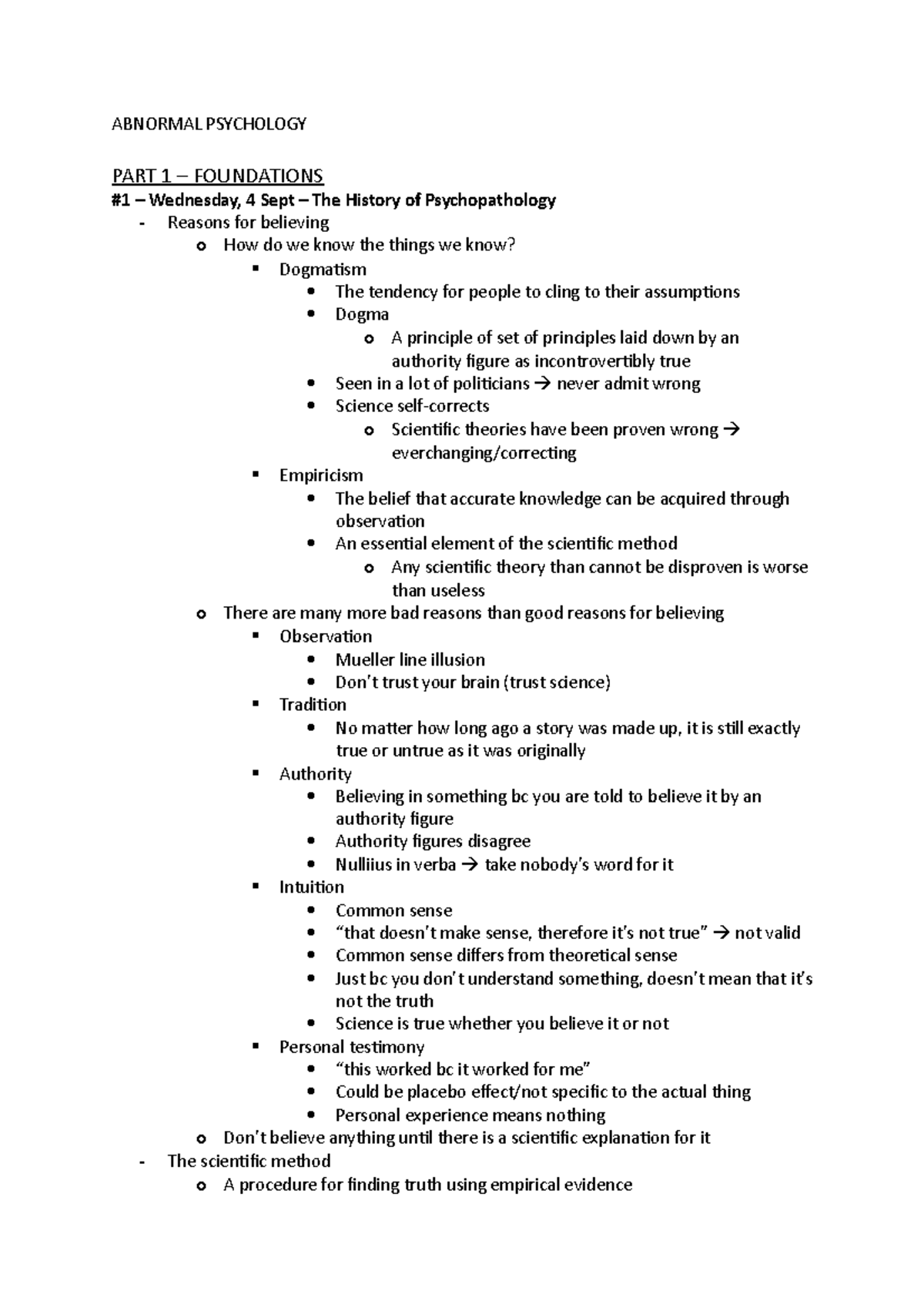 Abnormal Psychology - Notes - ABNORMAL PSYCHOLOGY PART 1 – FOUNDATIONS ...