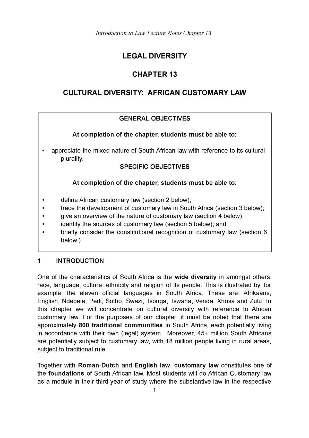 2022 Introduction TO LAW Chapter 13 LEGAL DIVERSITY CHAPTER 13 