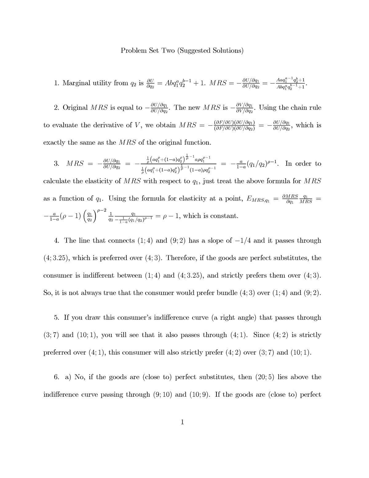 Ps2 Sol - Problem Set 2 Solutions - Problem Set Two (Suggested ...