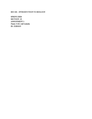 BIO101 Assignment - Name: Tawfiq Aziz Khan Rafi - ID: - Section: Course ...