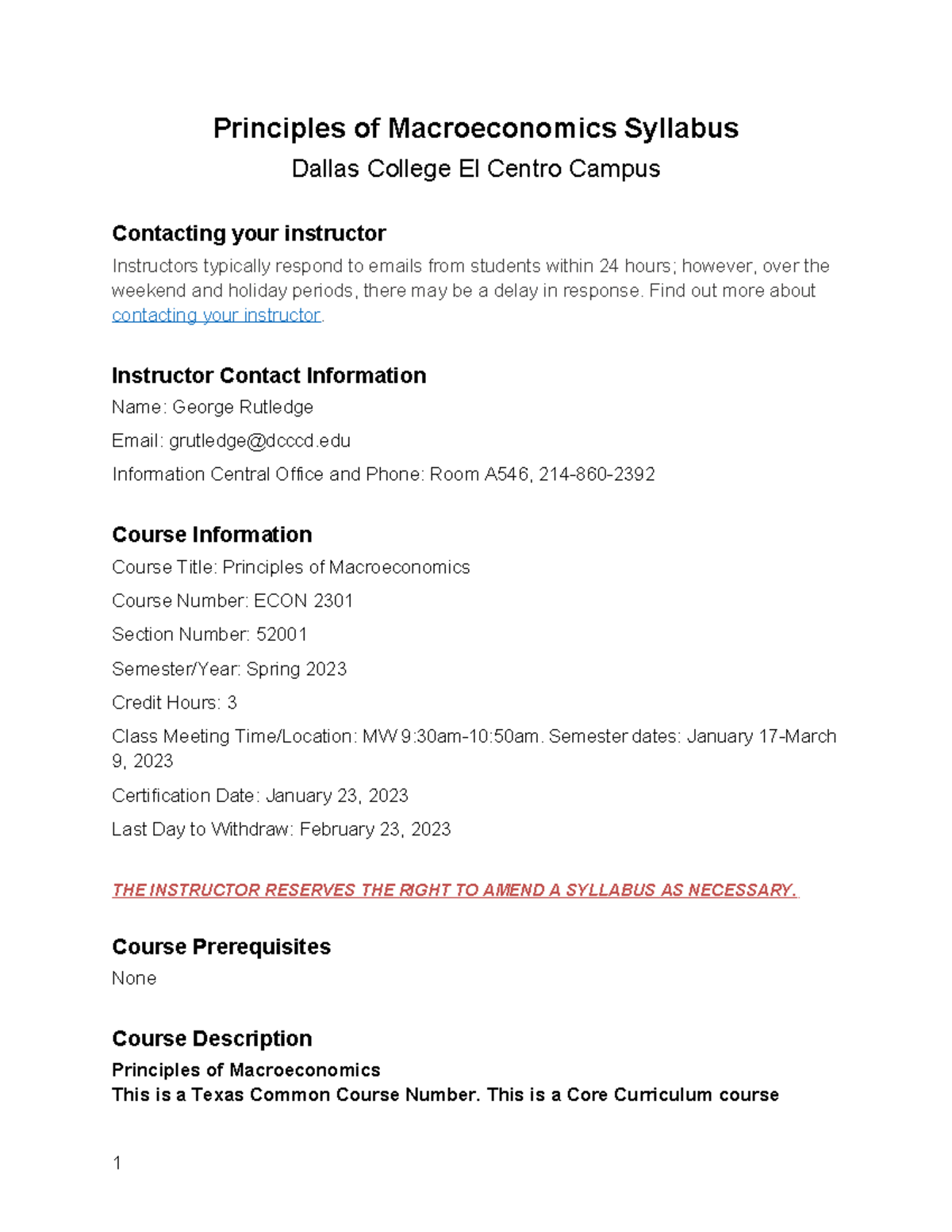 2022fa Econ 2301 52001 Principles Of Macroeconomics Syllabus Dallas