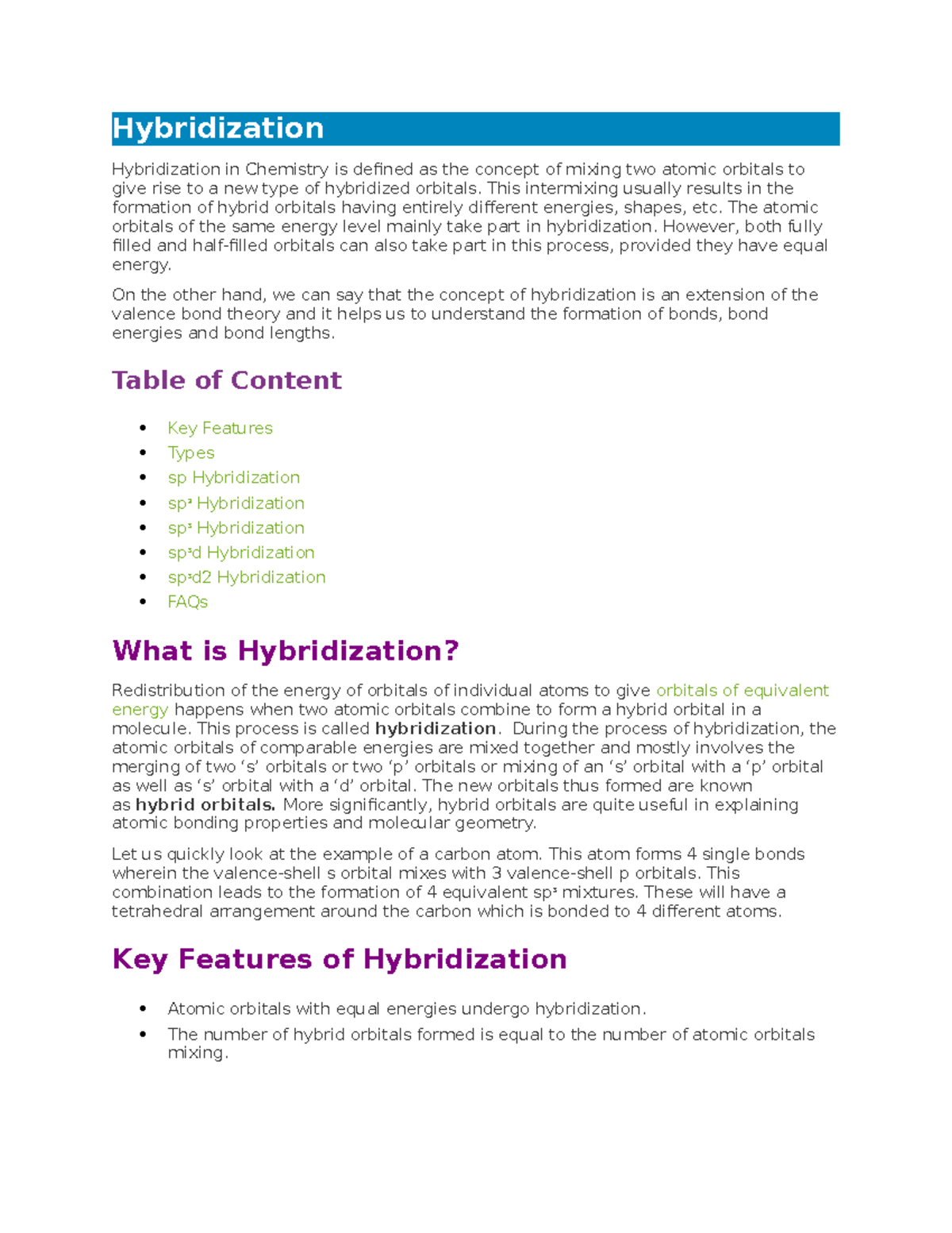 Hybradisation - Lecture notes - Hybridization Hybridization in ...