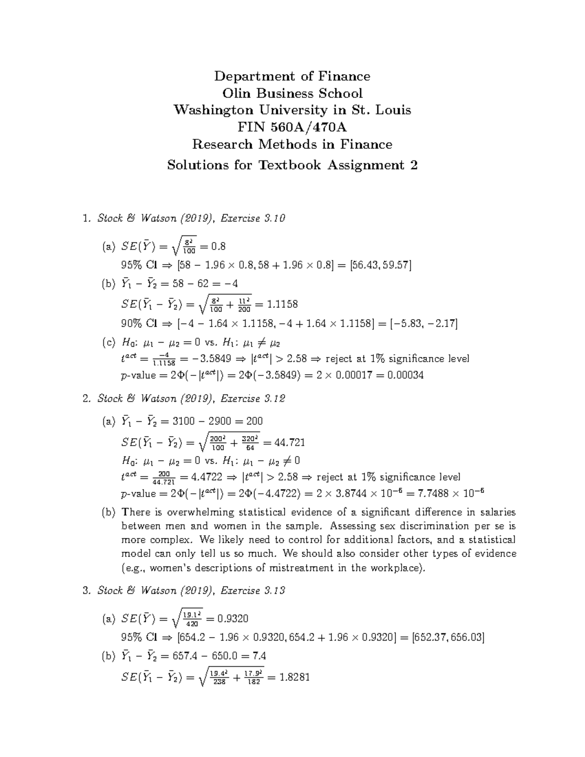 quantitative research method homework 2 - Department of Finance Olin ...