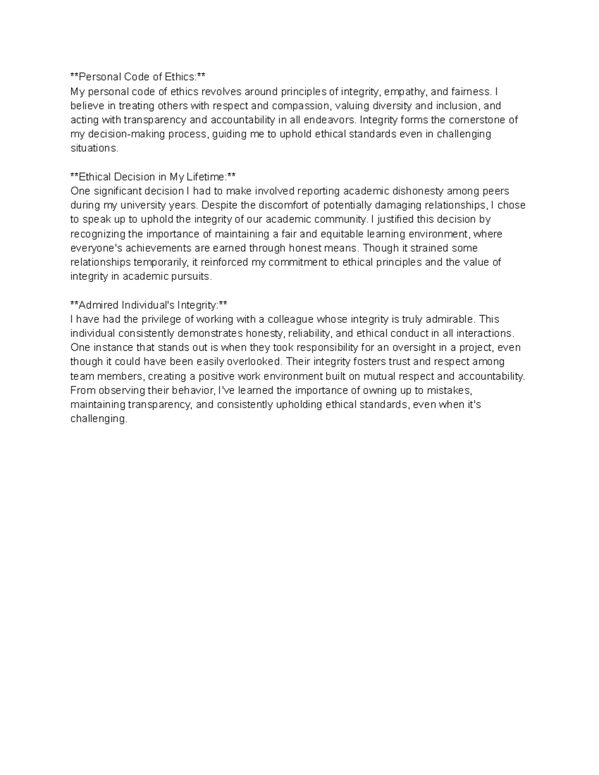 Untitled document (13) - Personal Code of Ethics: My personal code of ...