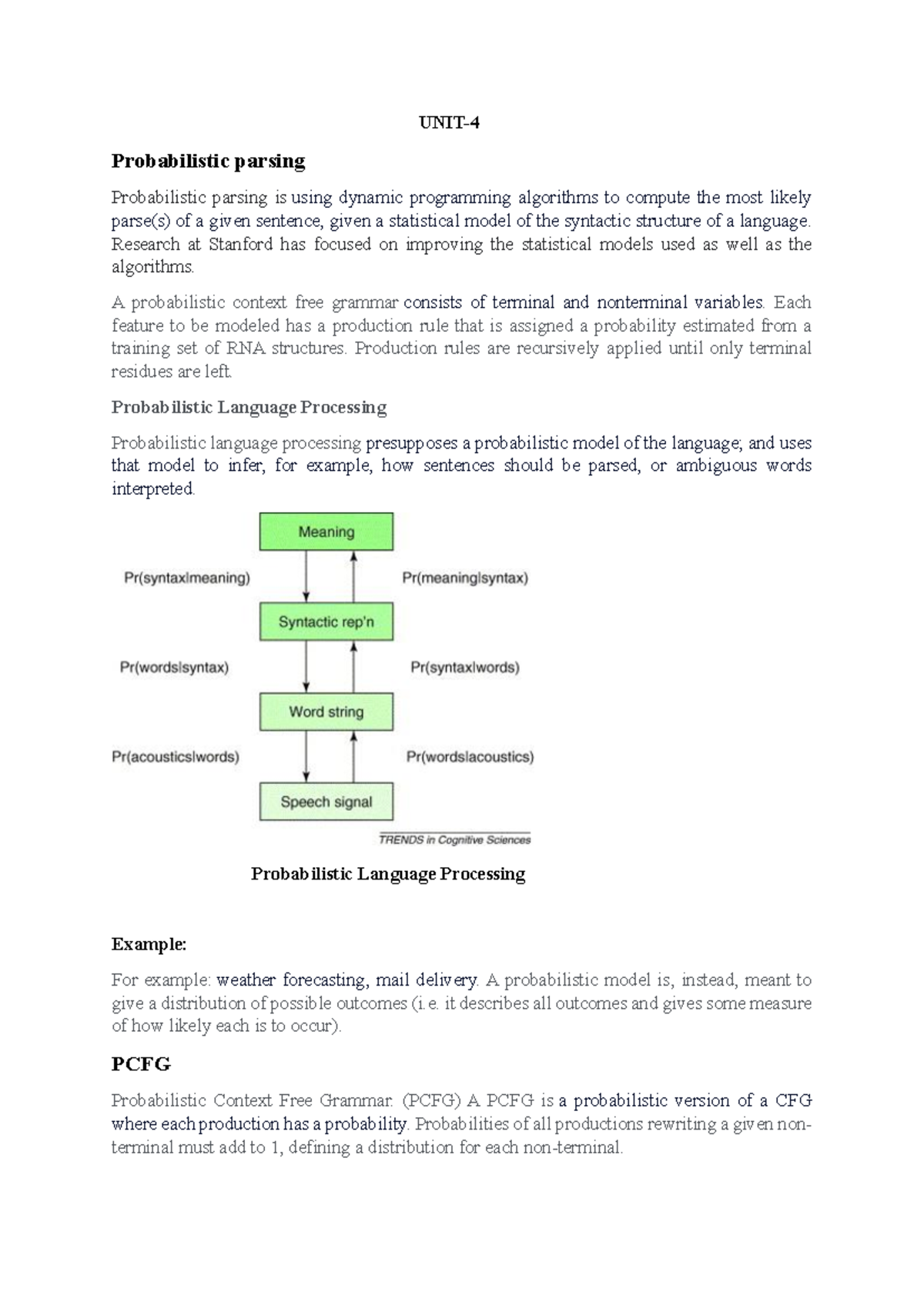 NLP UNIT-4 - UNIT- 4 Probabilistic parsing Probabilistic parsing is ...