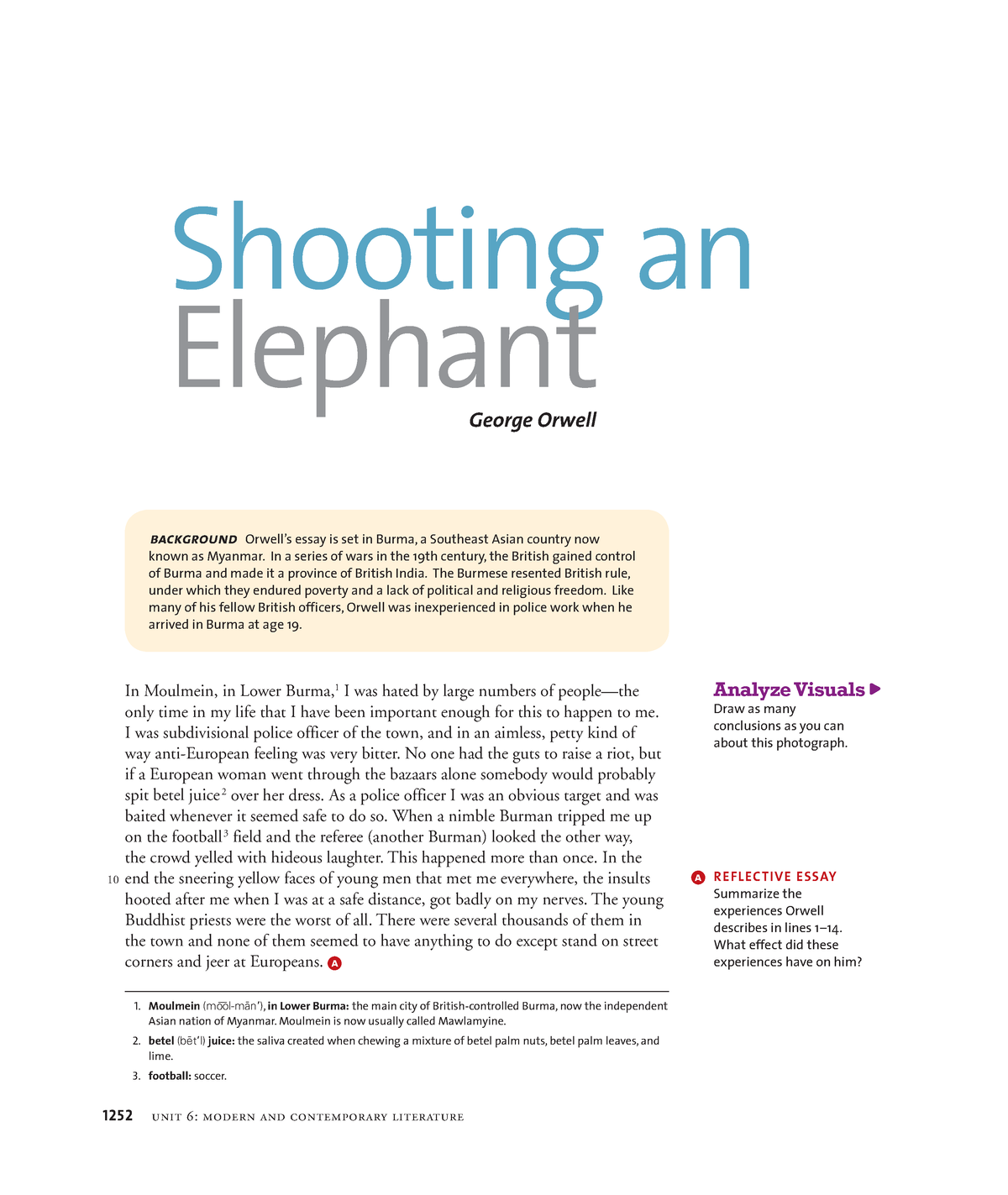 Very good notes shooting an elephant 1252 unit 6 modern and