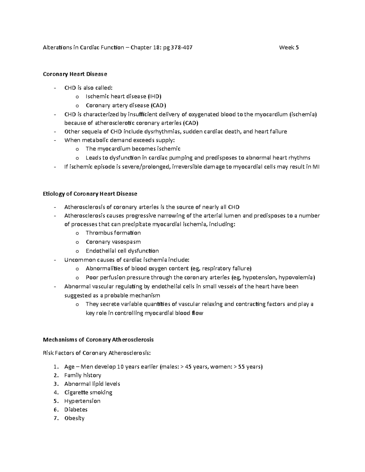 Week 5 - Chapter 18 Reading - Alterations in Cardiac Function – Chapter ...