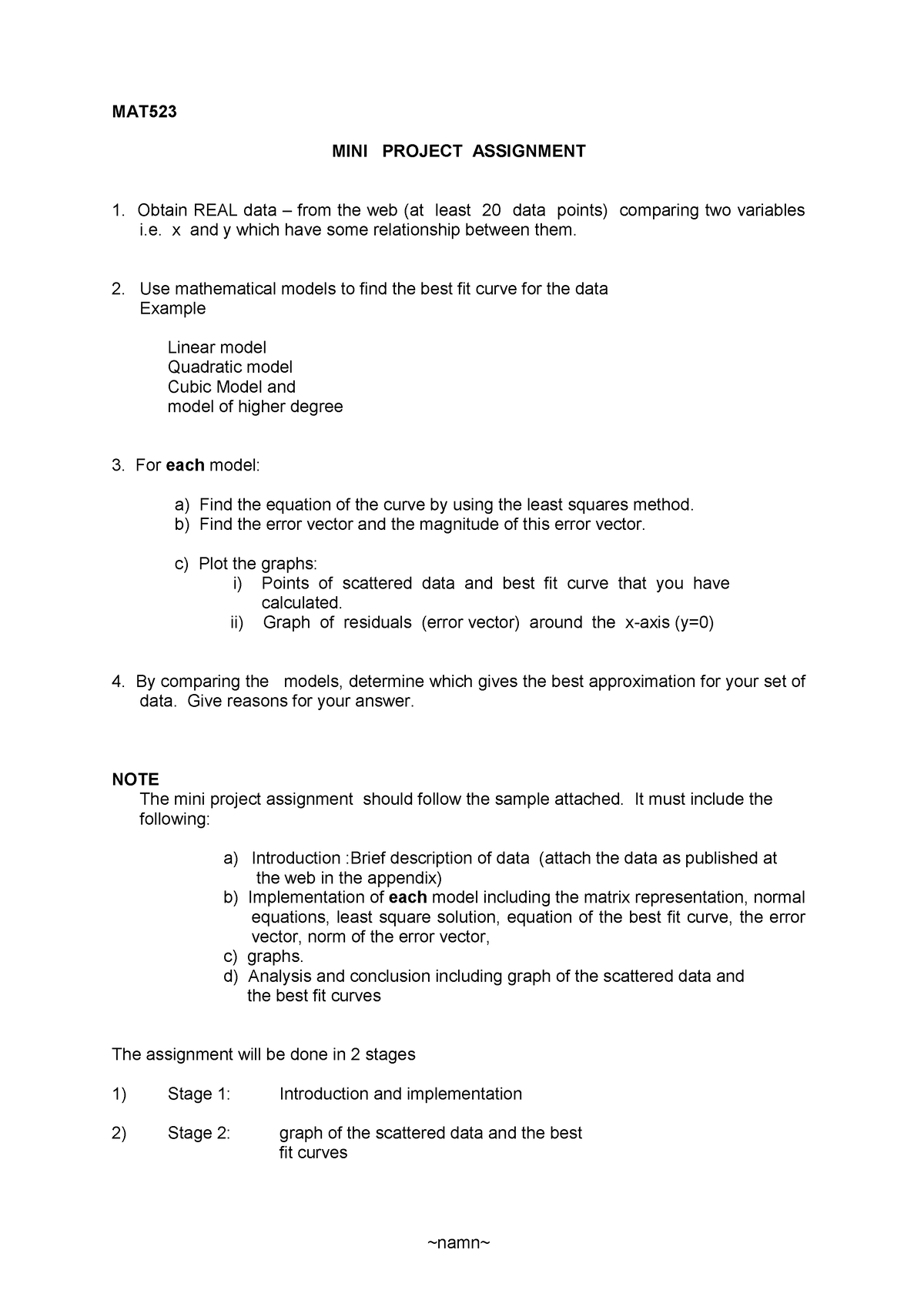 MAT523 linear algebra project guideline 2022 - MAT 523 MINI PROJECT ...