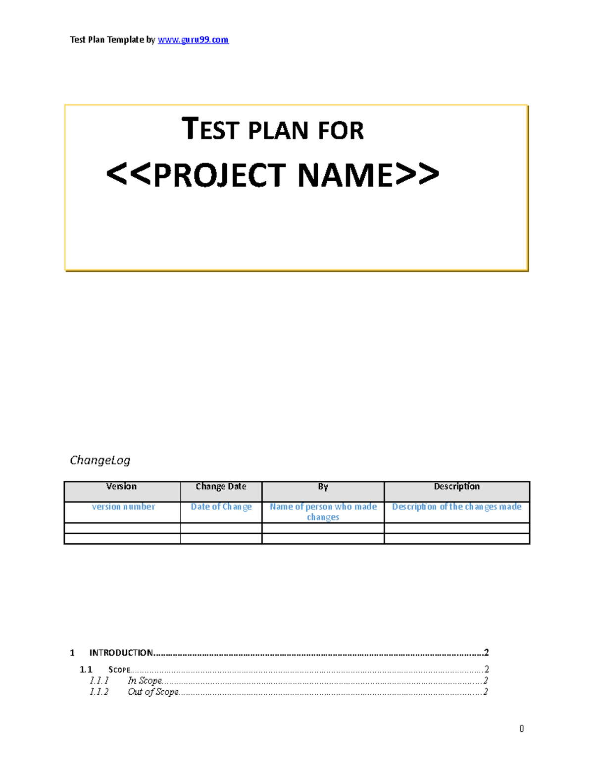 Test Plan Template 02 - ChangeLog Version Change Date By Description ...