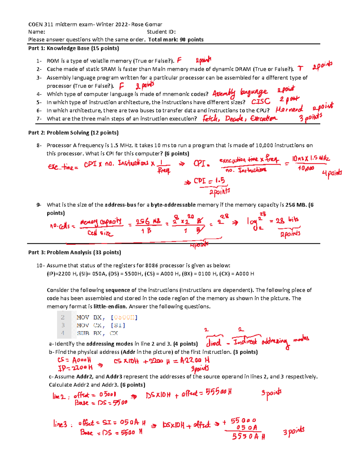 Midterm W2022 solution - Name: Student ID: Please answer questions with ...