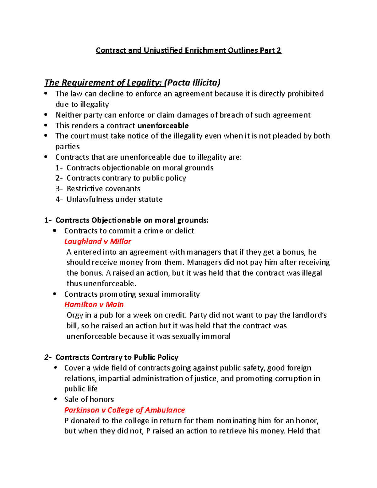 Contract and Unjustified Enrichment Notes 2nd half Contract and