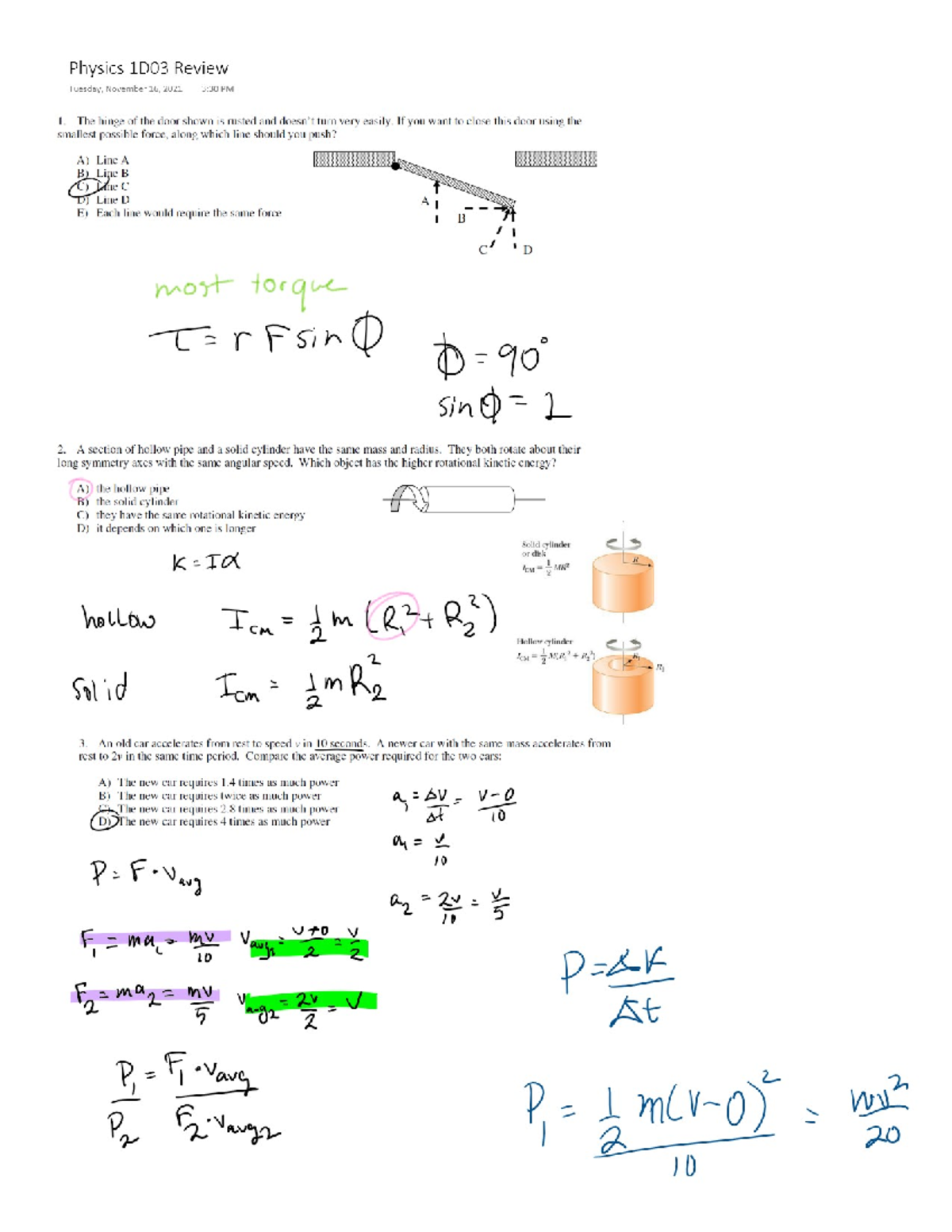Physics 1D03 Midterm Review - Physics 1D03 - Studocu