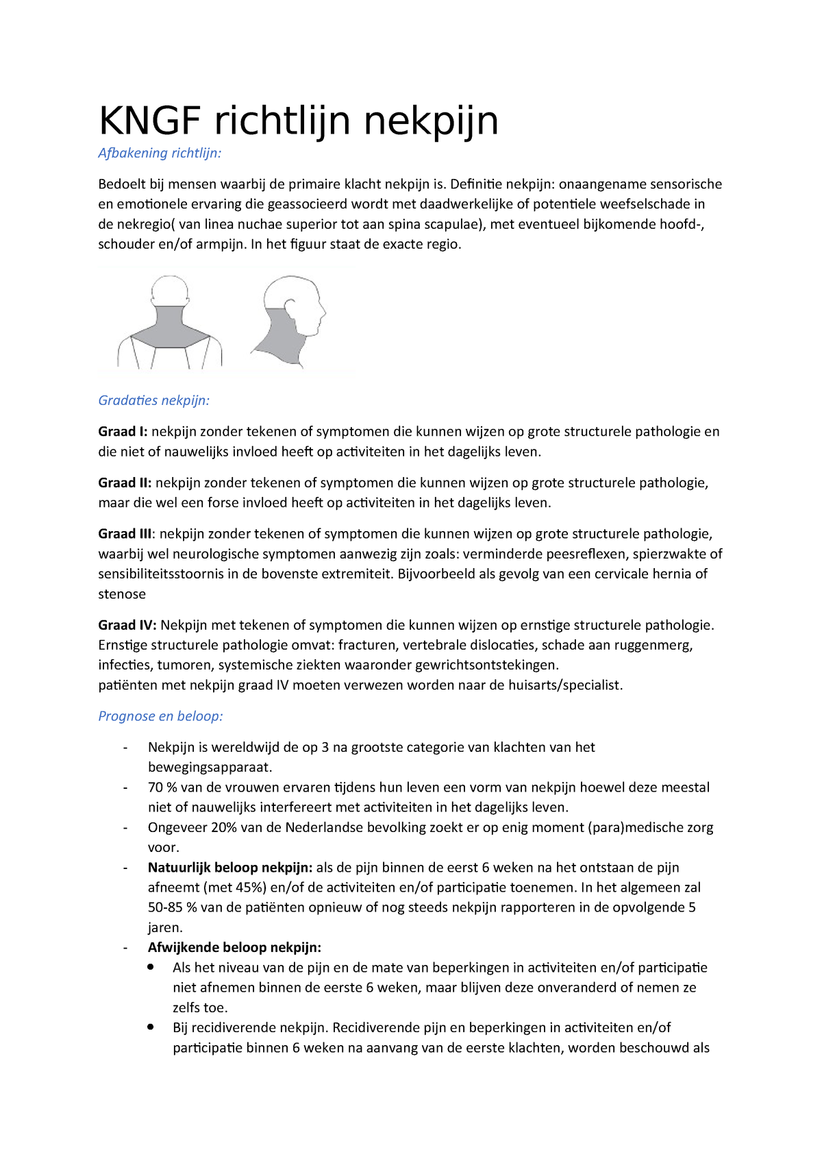 Samenvatting Richtlijn Nekpijn - Fysio - StudeerSnel.nl