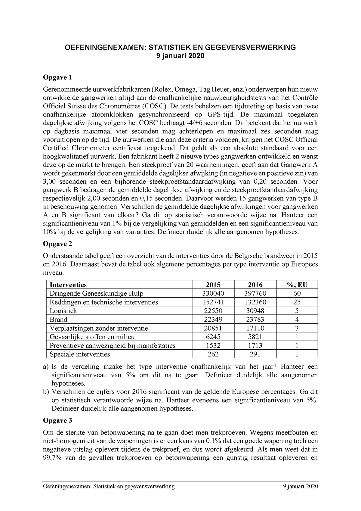 Oefening Examen 2019-2020 - Oefeningenexamen: Statistiek En ...