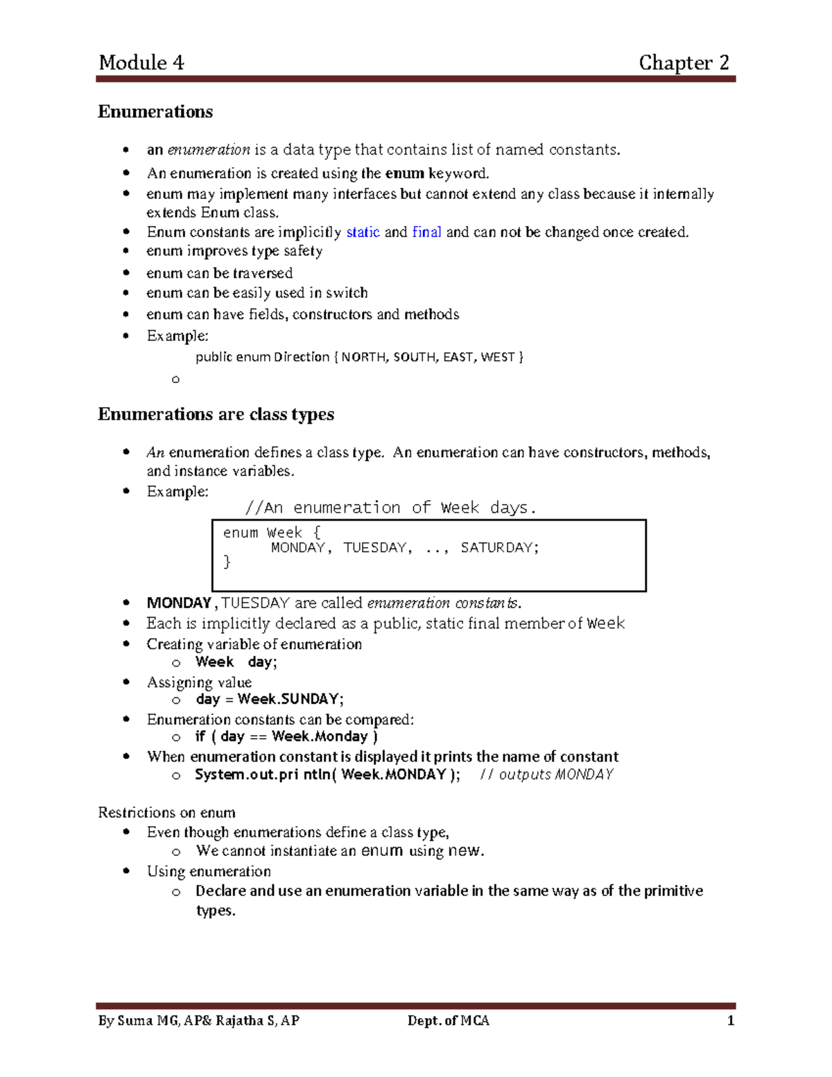 Module 4(chapter 2) - notes - Enumerations an enumeration is a data ...