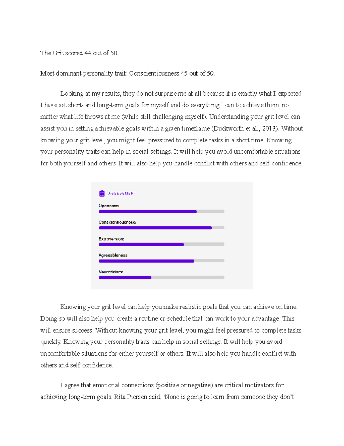 5-1 Discussion Grit and Personality - The Grit scored 44 out of 50 ...