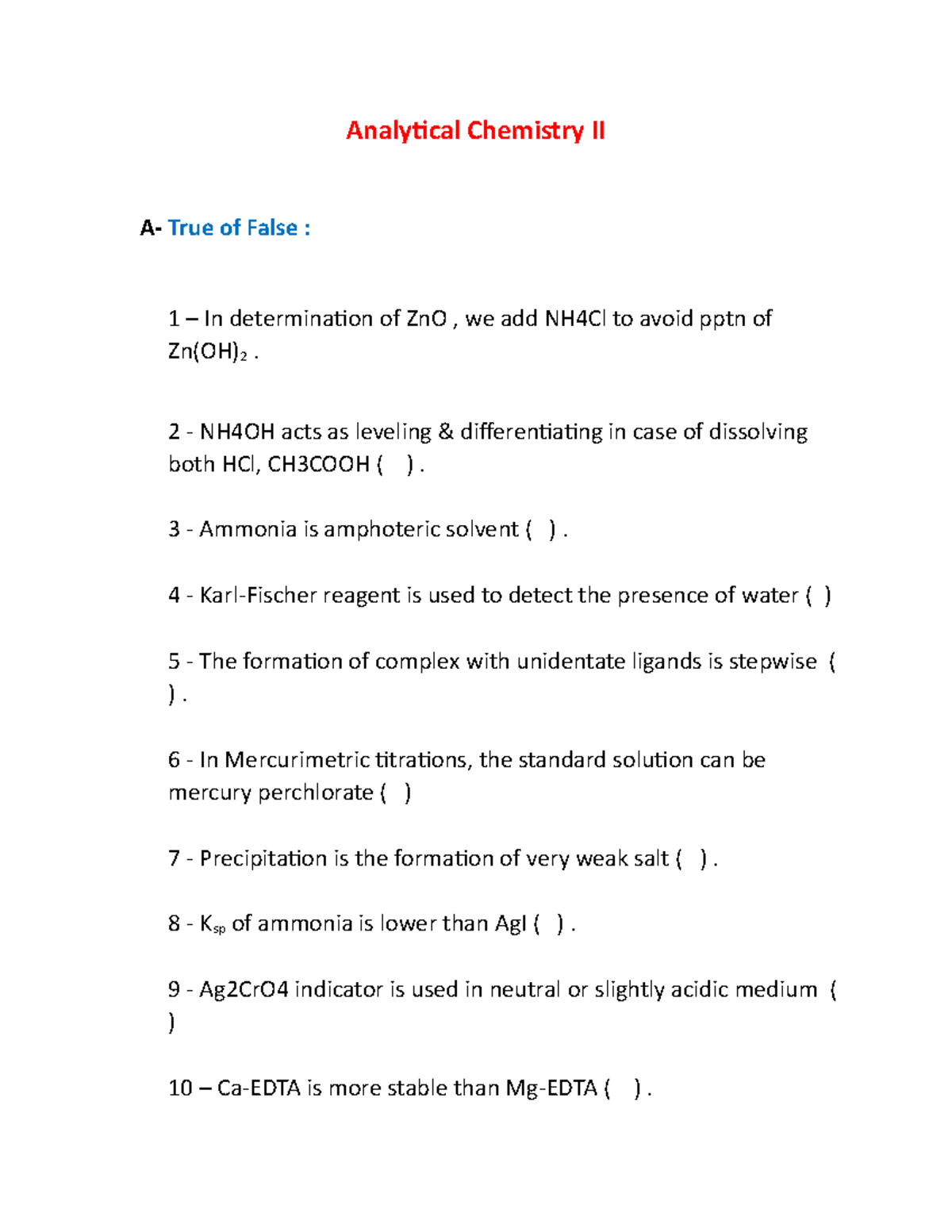 Analytical Chemistry II Final Questions - Analytical Chemistry II A ...