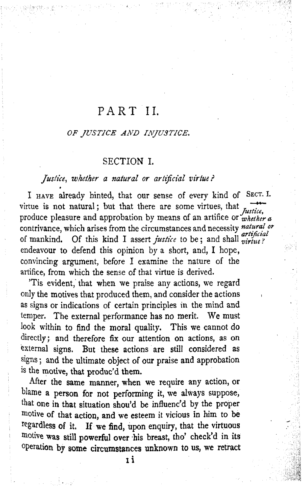 Hume Sections I and II of Book III Treatise - PART 11. OF JUSTICE AND ...