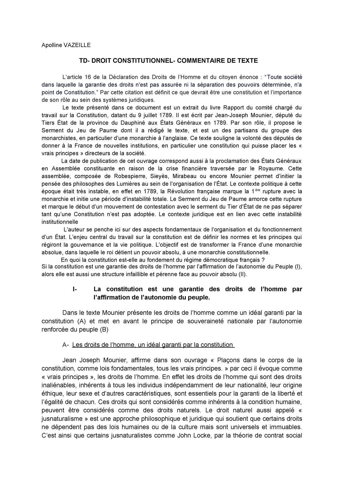 Commentaire De Texte Apolline Vazeille Td Droit Constitutionnel Commentaire De Texte L