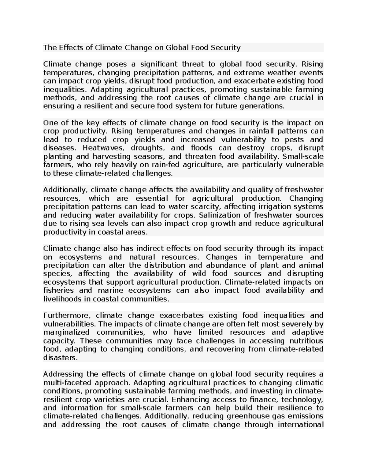 The Effects of Climate Change on Global Food Security - Rising ...