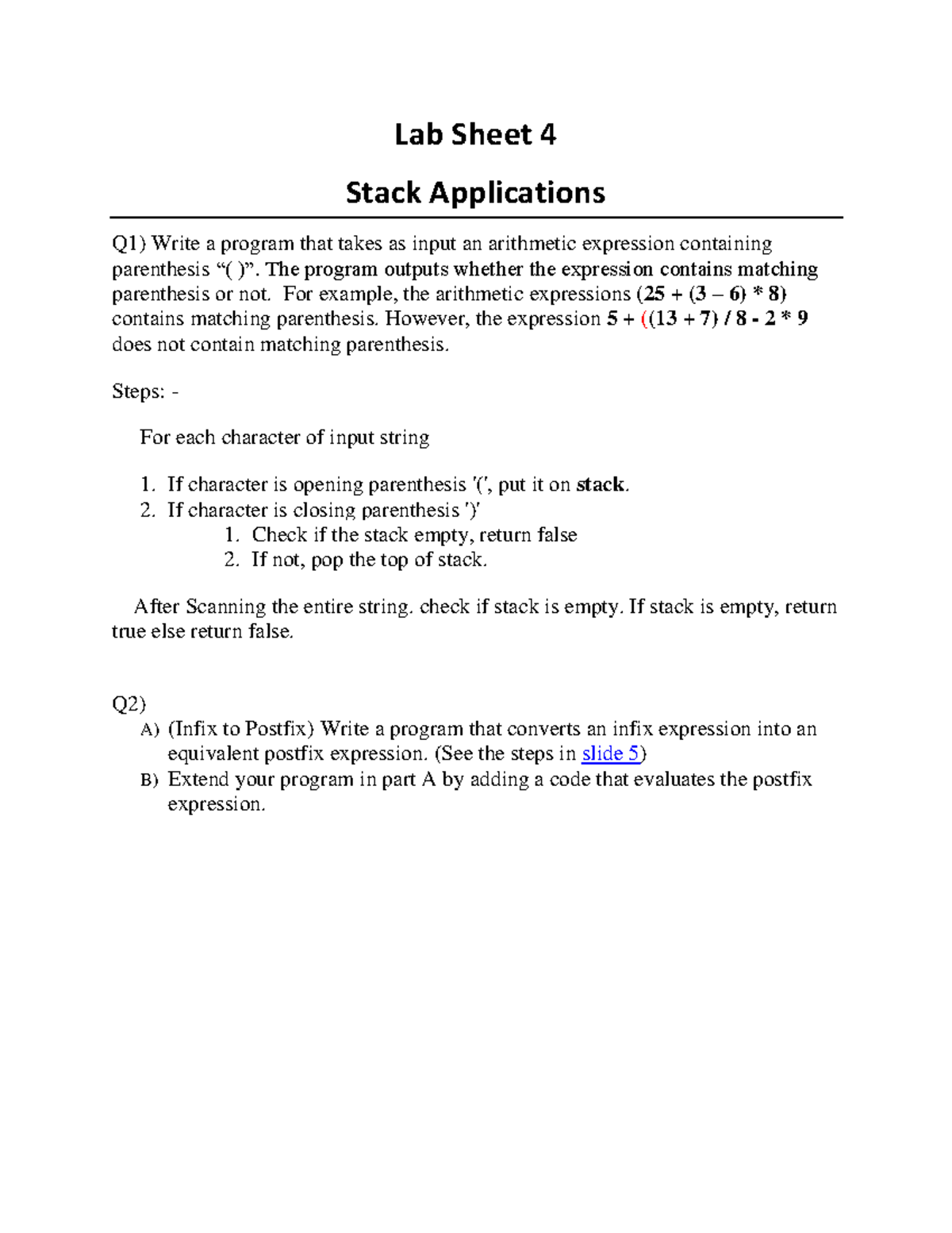 Lab Sheet 4(Stack) - computer science - Lab Sheet 4 Stack Applications ...