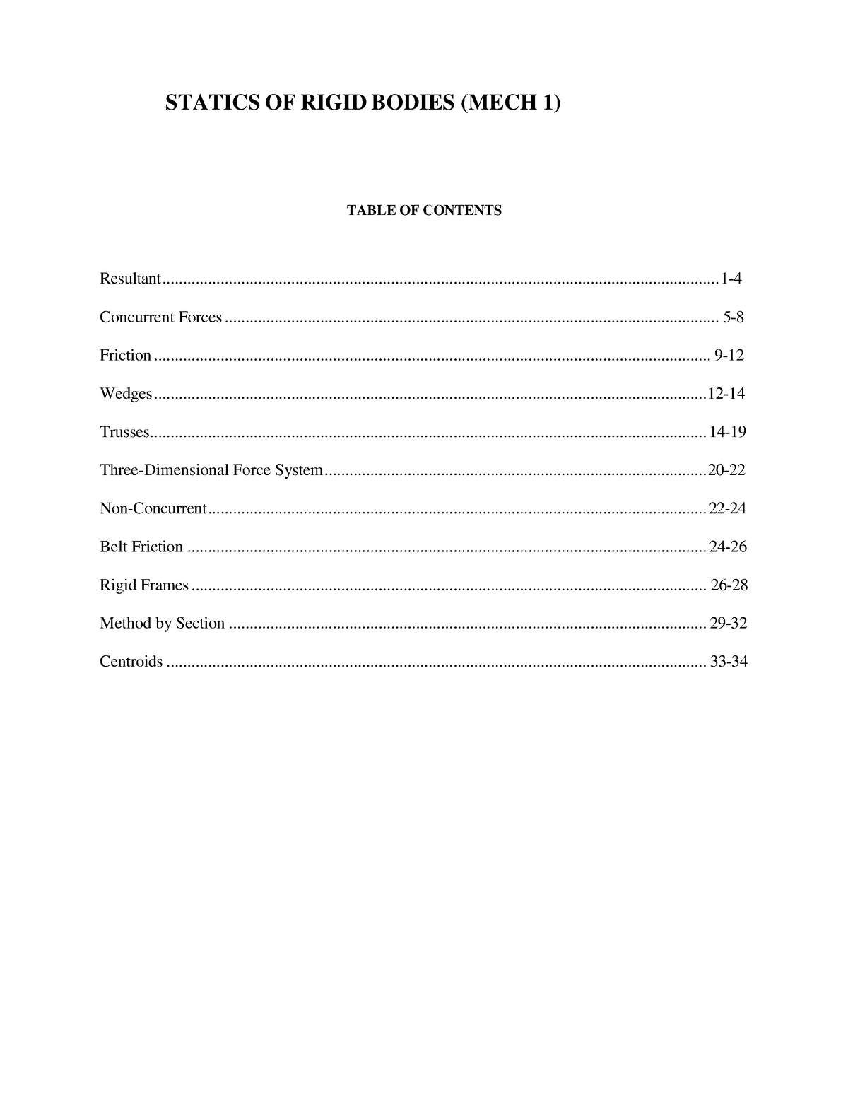 Statics-OF- Rigid-BODY MECH-1 - TABLE OF CONTENTS Resultant 1 ...