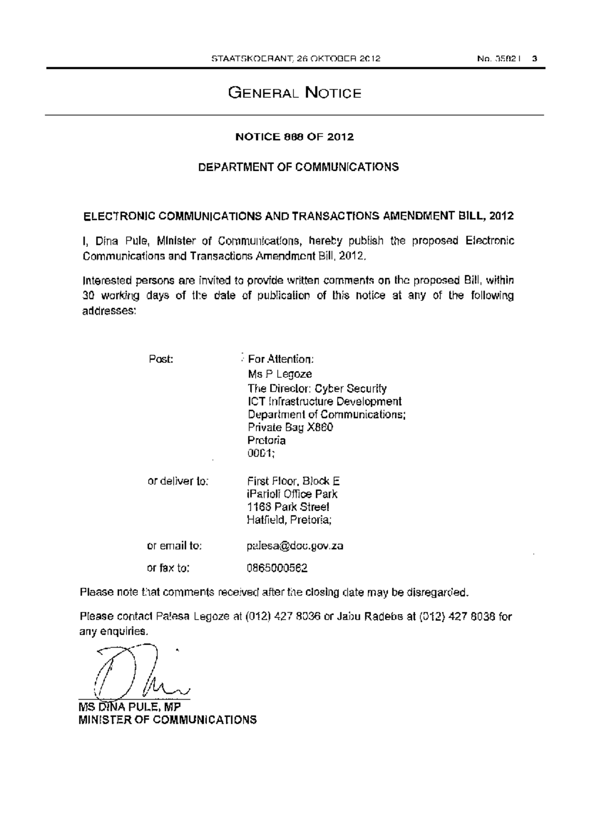 Electronic communications and transactions amendment bill 2012