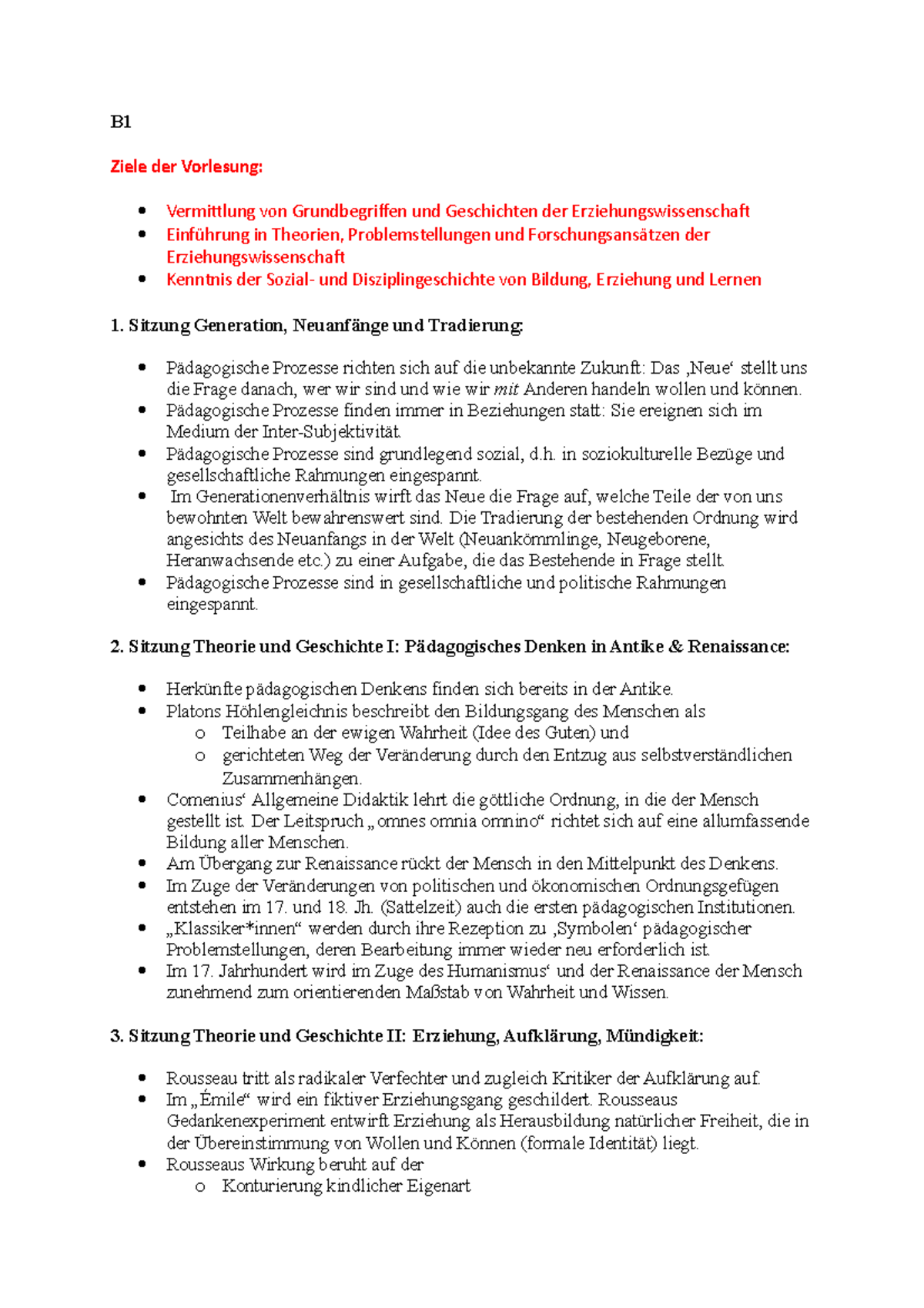 B1 - Sommersemester - B Ziele Der Vorlesung: Vermittlung Von ...