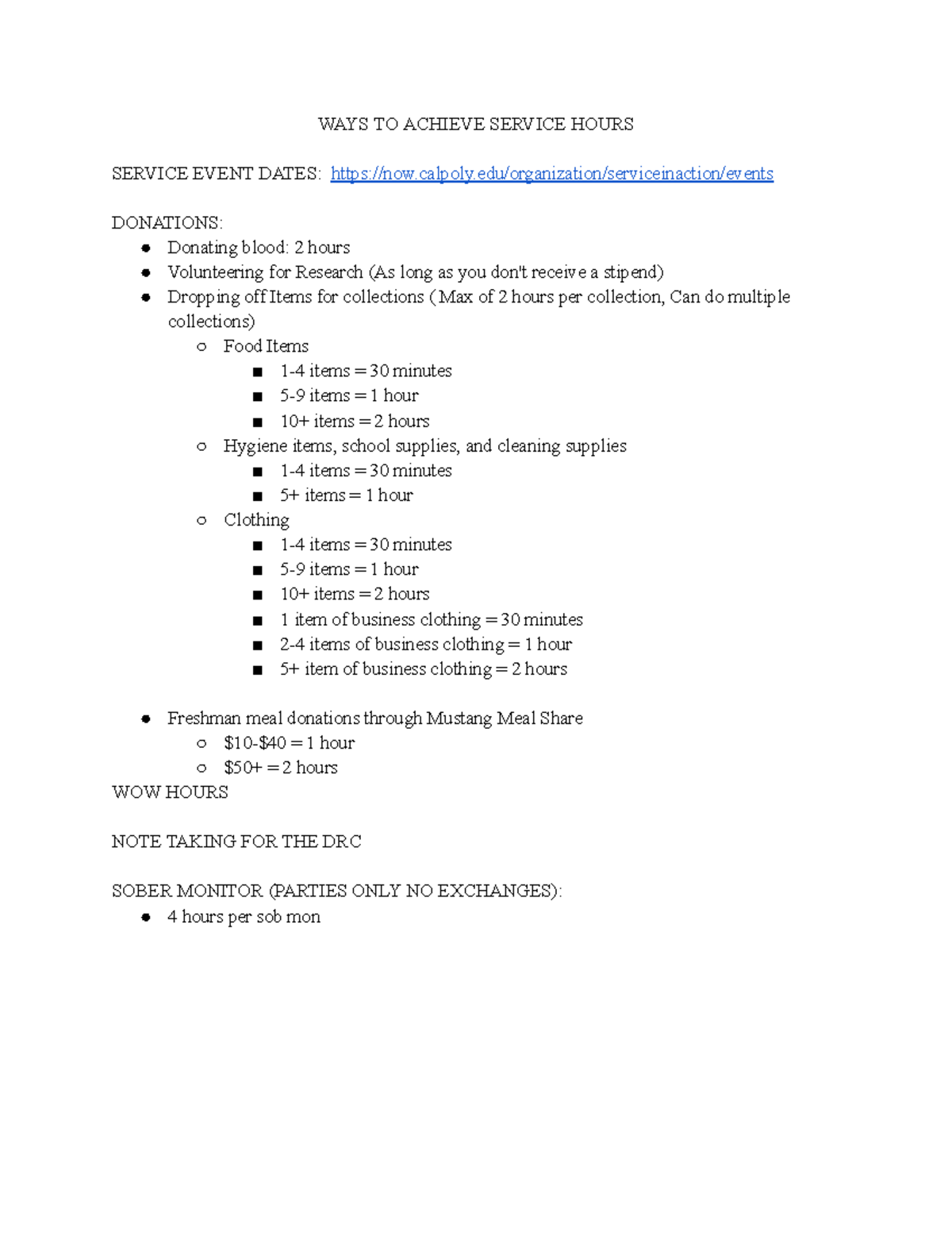 WAYS TO Achieve Service Hours - WAYS TO ACHIEVE SERVICE HOURS SERVICE ...