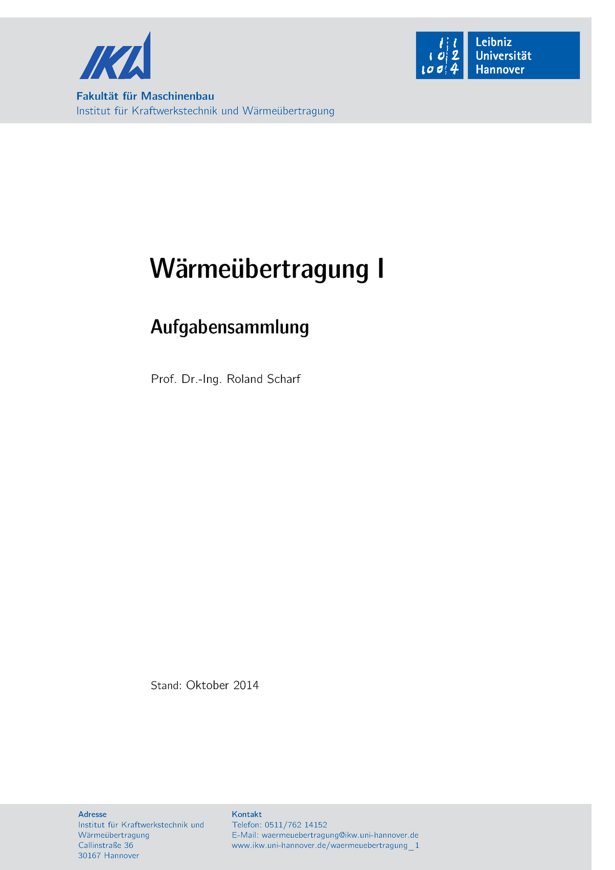 Aufgabensammlung WS1415 Stud IP - Fakultät Für Maschinenbau Institut ...