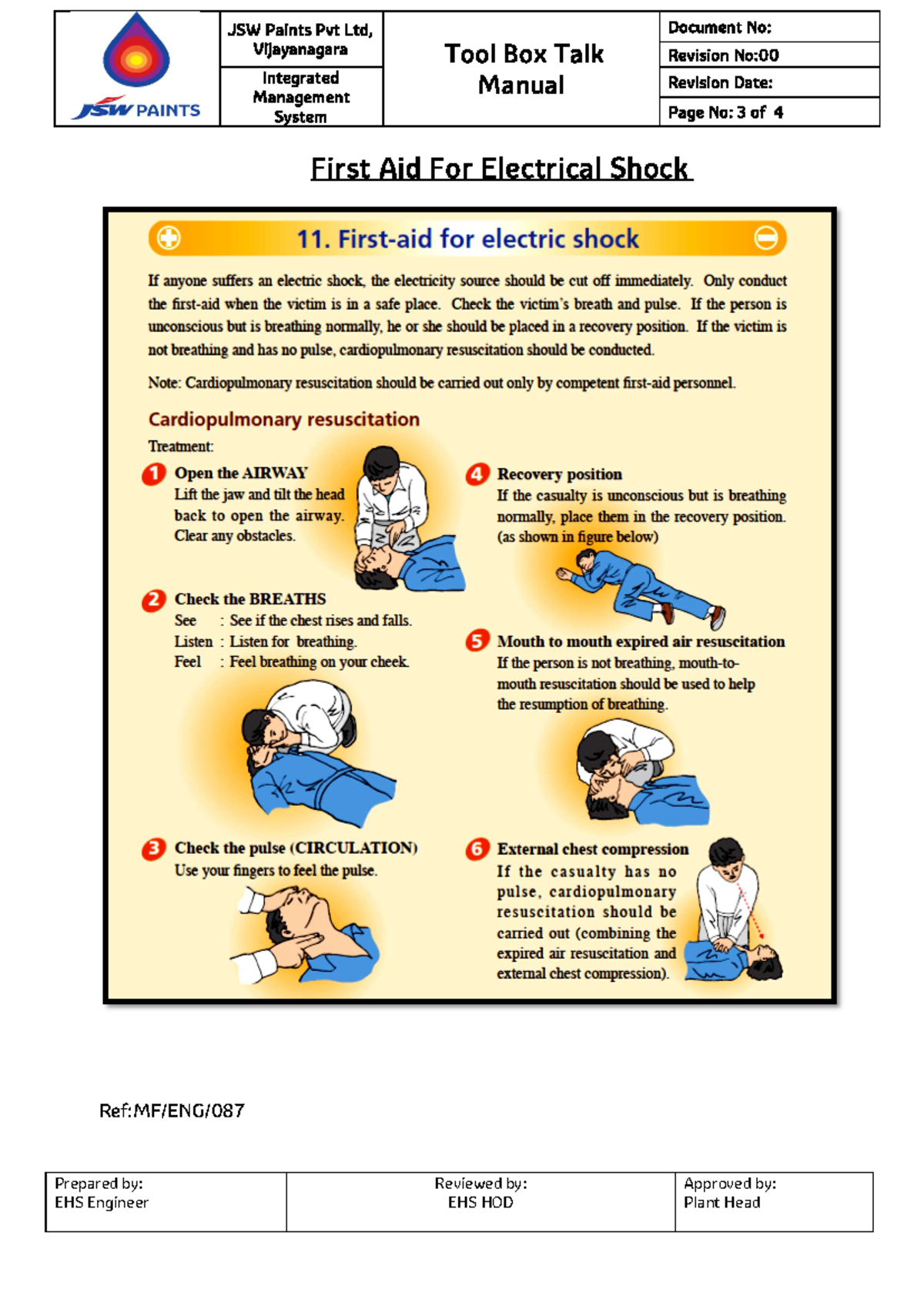 First aid -Electrical shock April Week 04 - Process Engineering - JSW ...