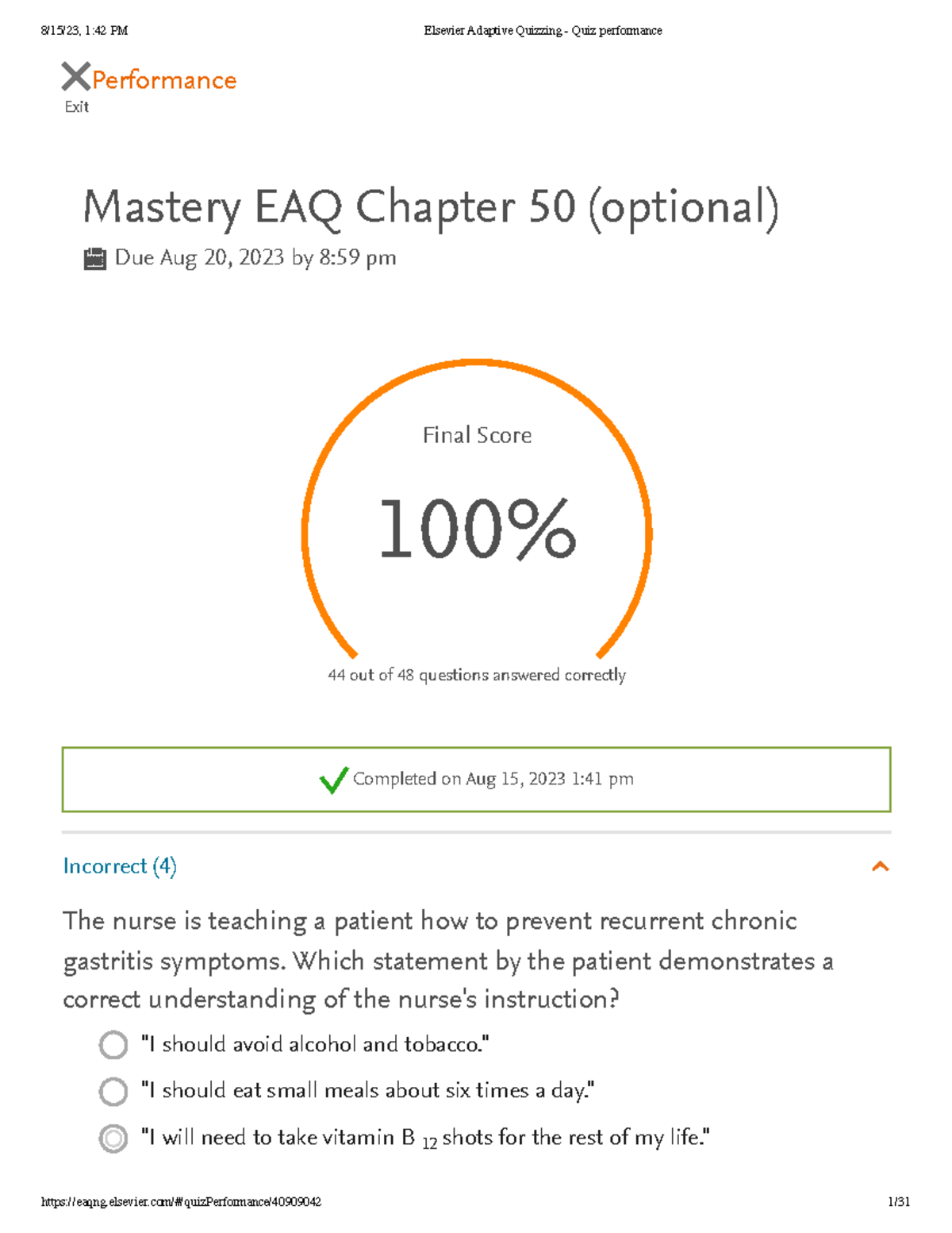 EAQ CHAP50 MS1 - Quiz Performance - ####### Exit Performance Mastery ...