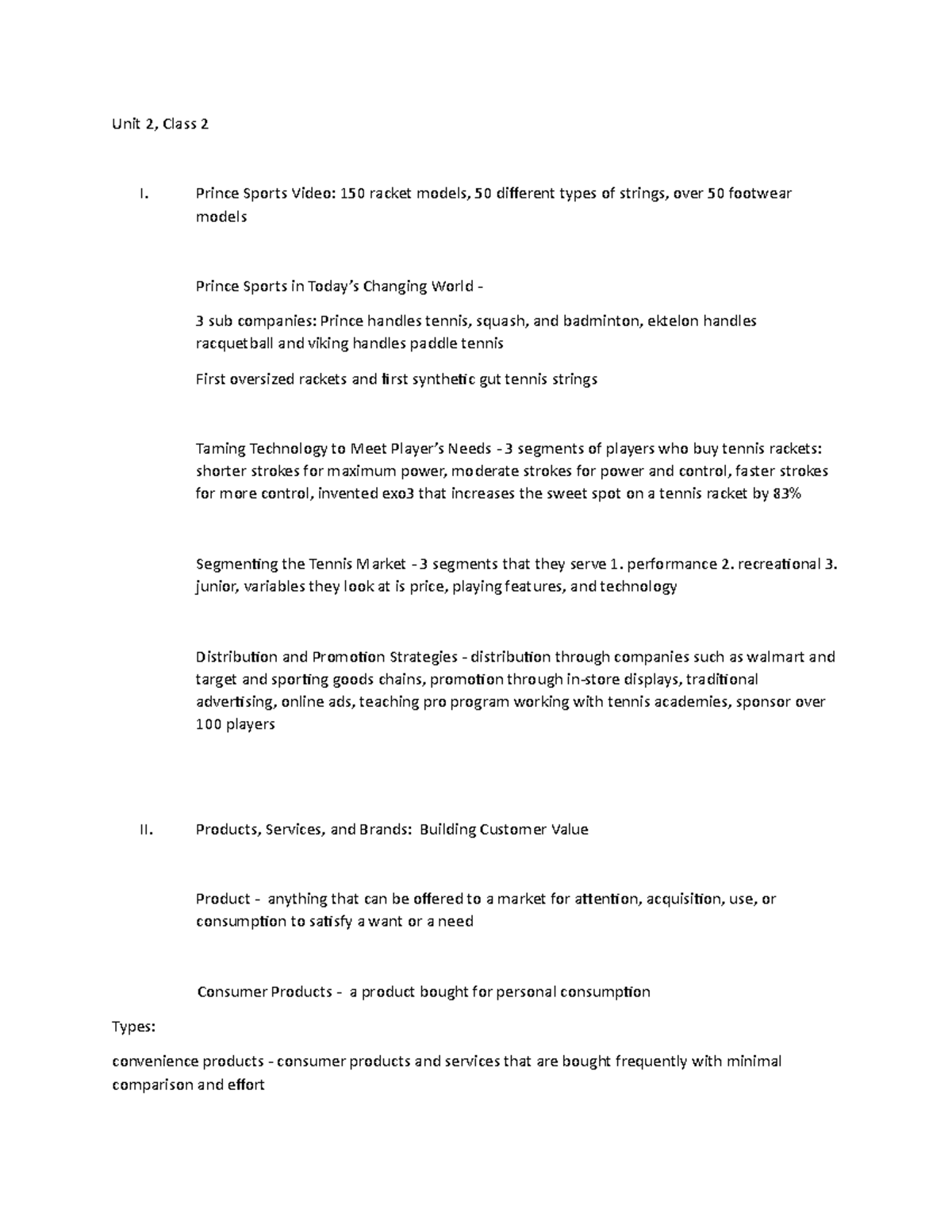 Unit 2, Class 2 Notes Unit 2, Class 2 I. Prince Sports Video 150