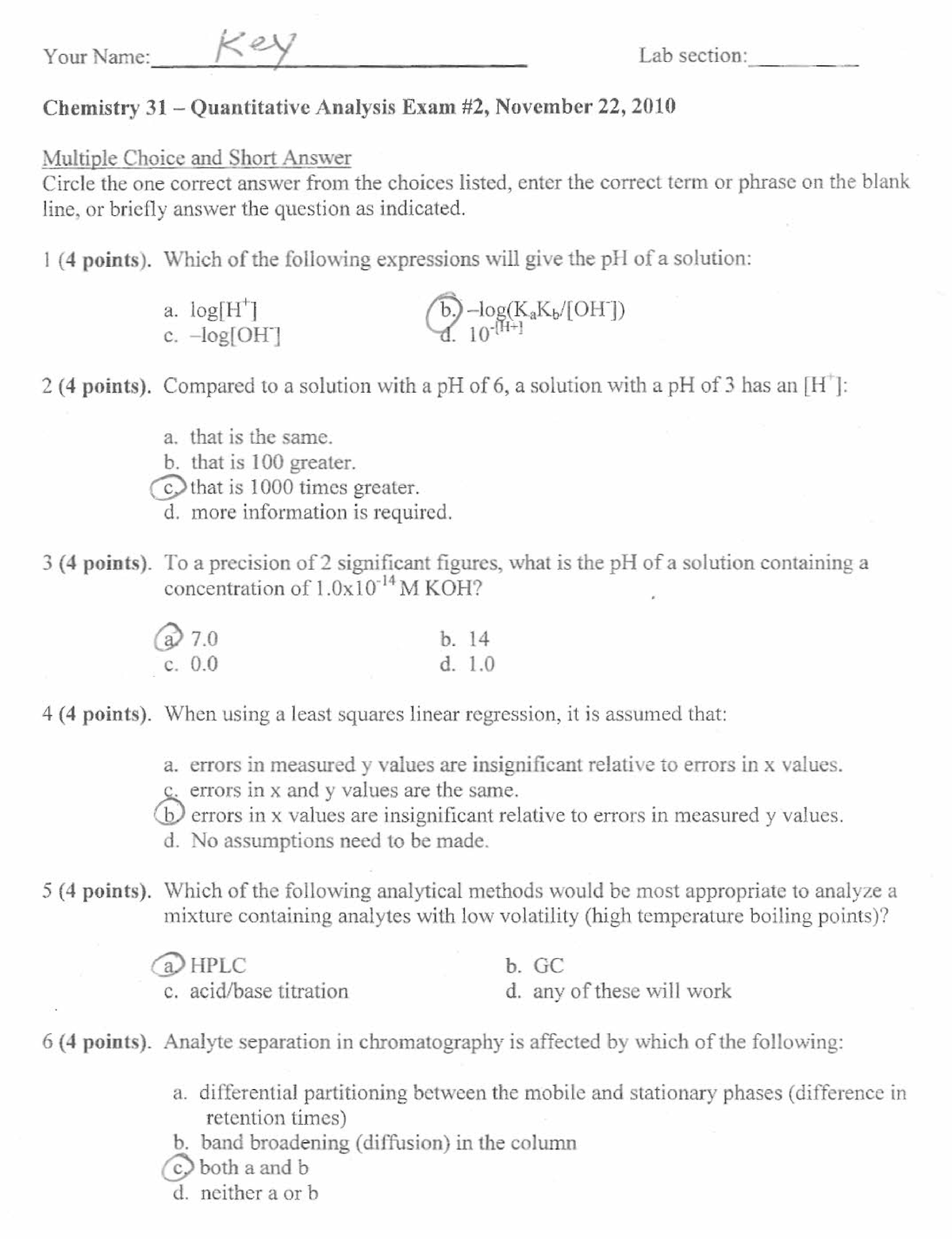 Exam2f2010 - Analytical Chemistry - Studocu