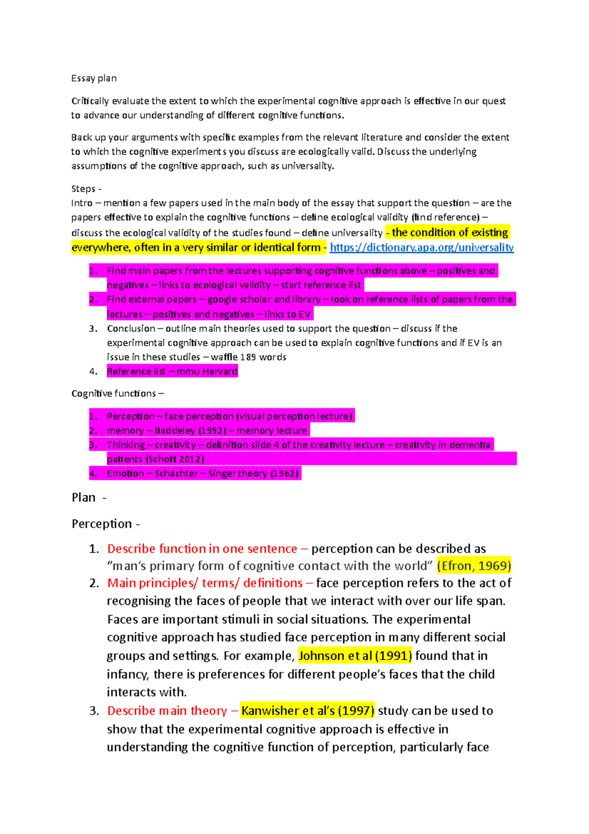 cognitive development essay plan