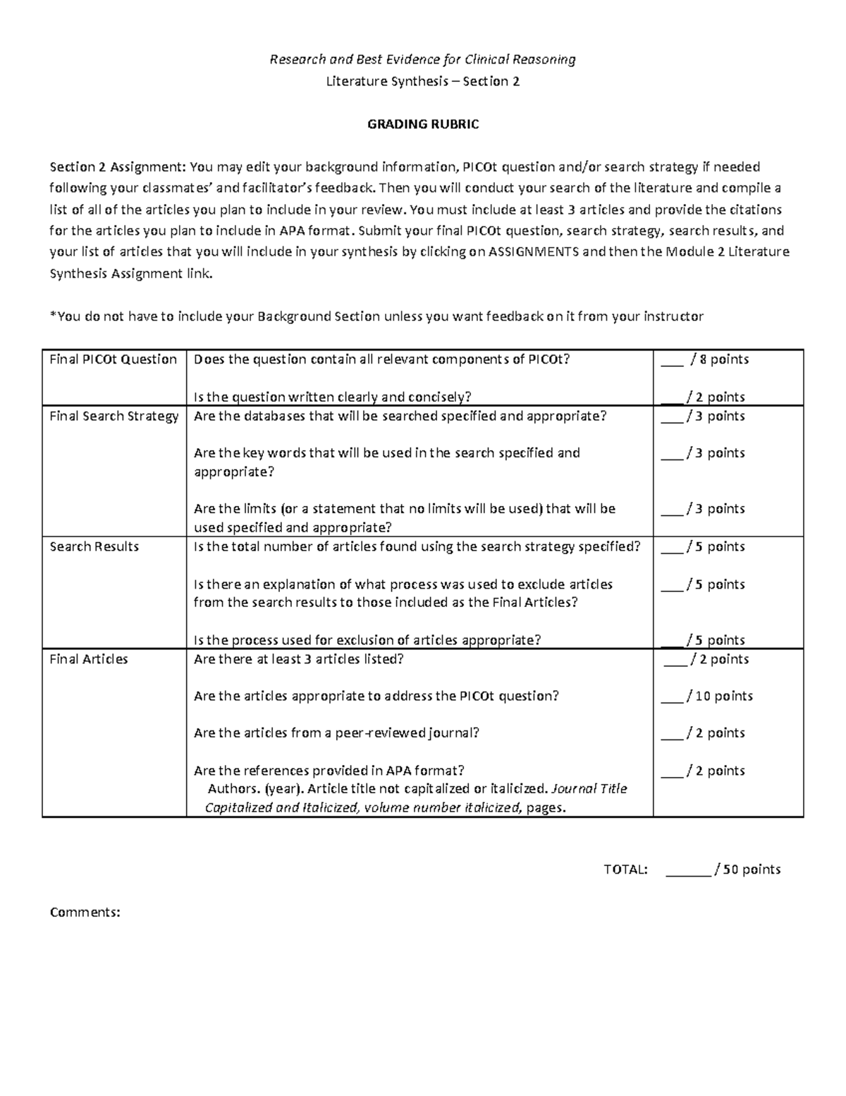 LS Mod 2 GRubric nurse Research and Best Evidence for Clinical