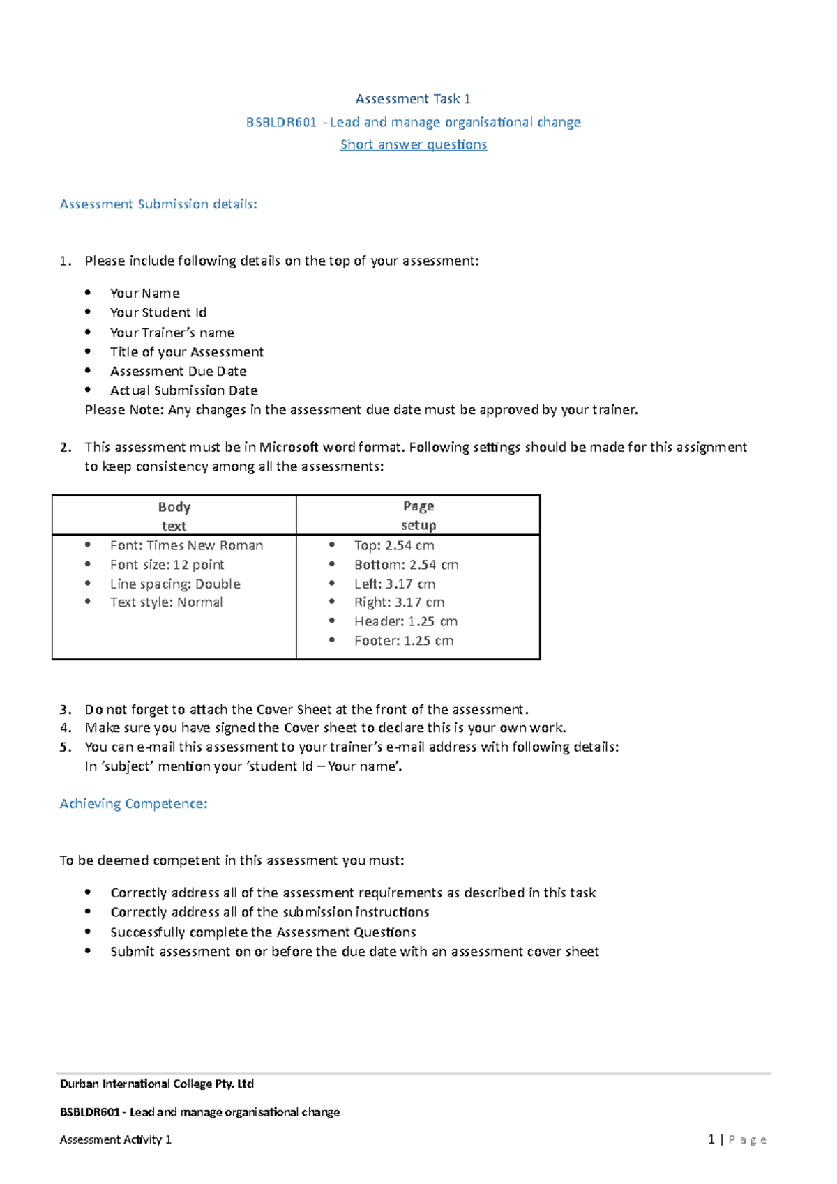 Assessment Task 1(main file) - Assessment Task 1 BSBLDR601 - Lead and ...