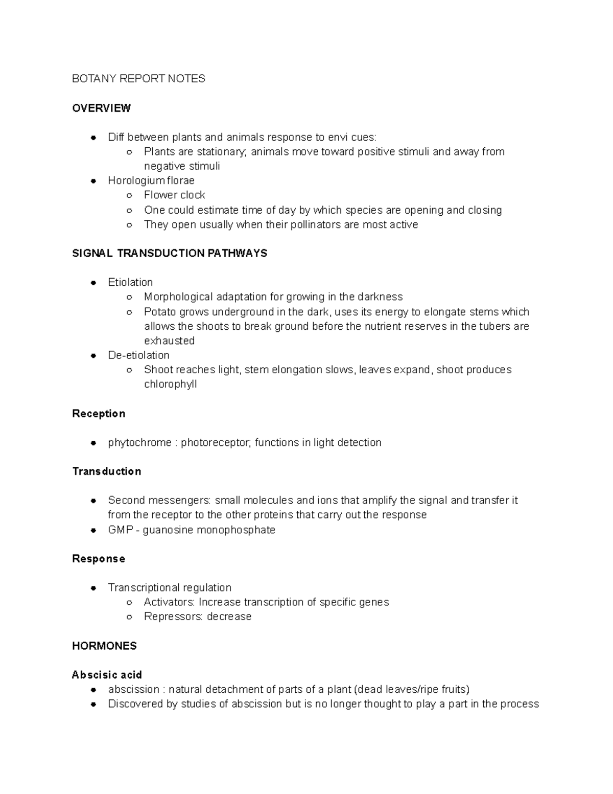 Notes on Signal Transduction Pathways - BOTANY REPORT NOTES OVERVIEW ...