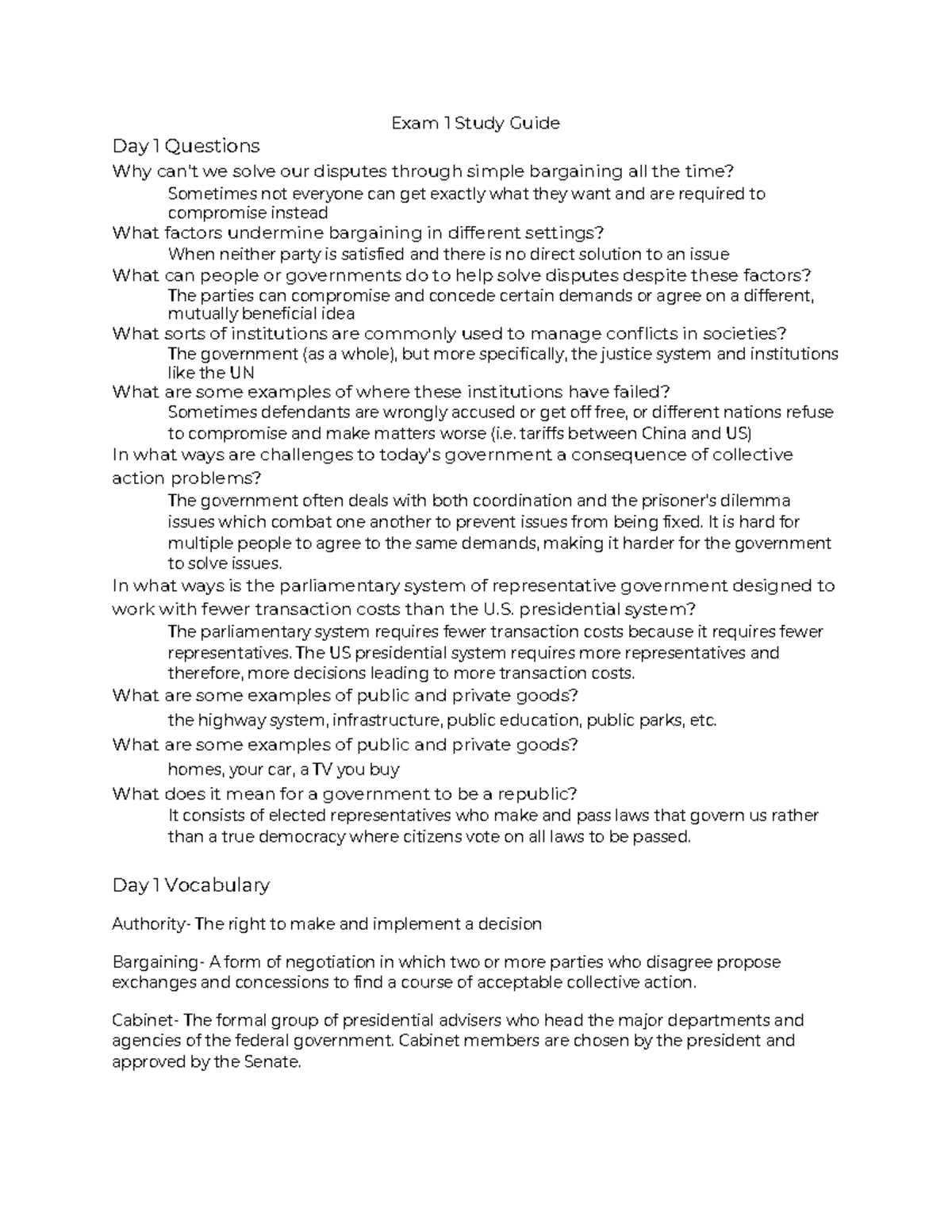 EXAM 1 Study Guide - Exam 1 Study Guide Day 1 Questions Why can’t we ...