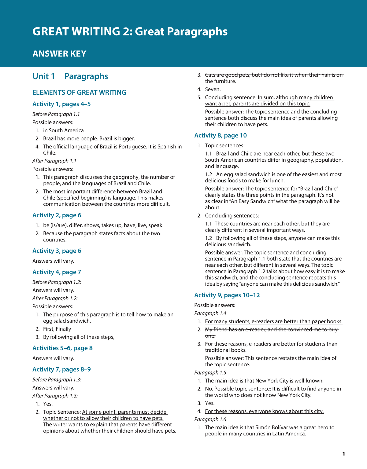 exploring writing paragraphs and essays answer key